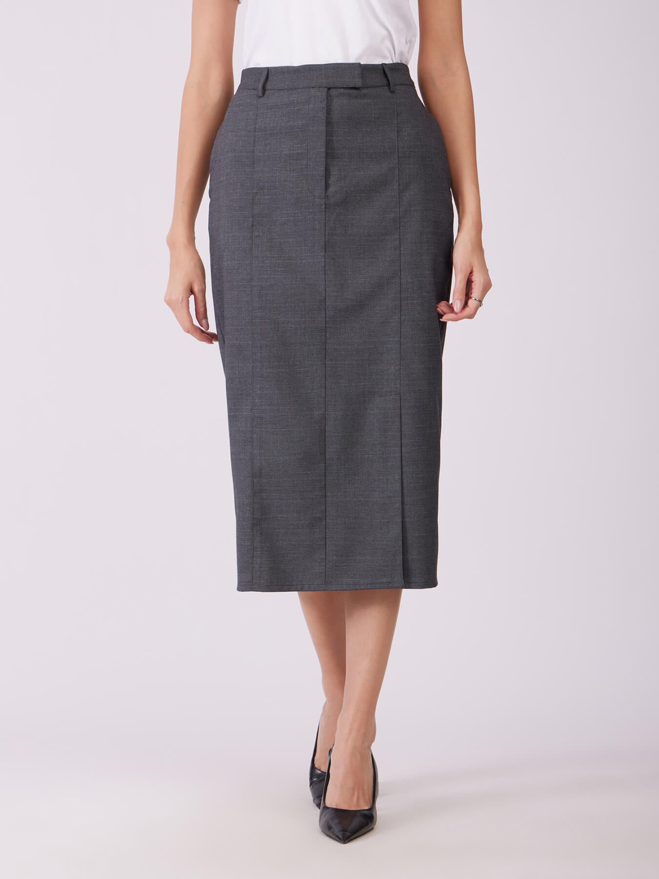 Front Slit Midi Skirt - Grey