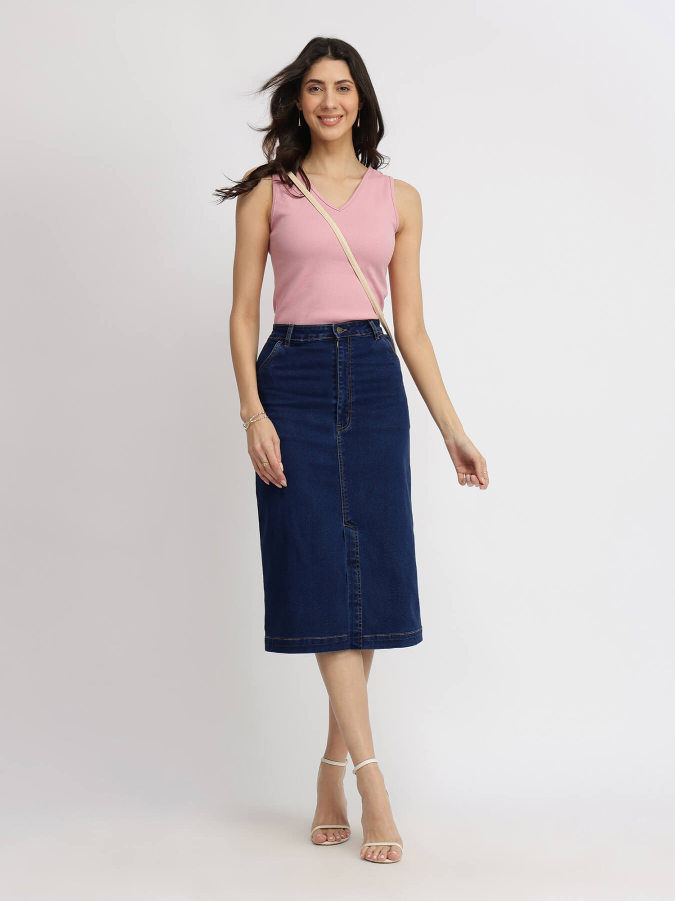 A-line Denim Skirt - Navy Blue