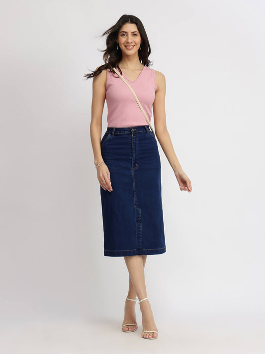 A-line Denim Skirt - Navy Blue