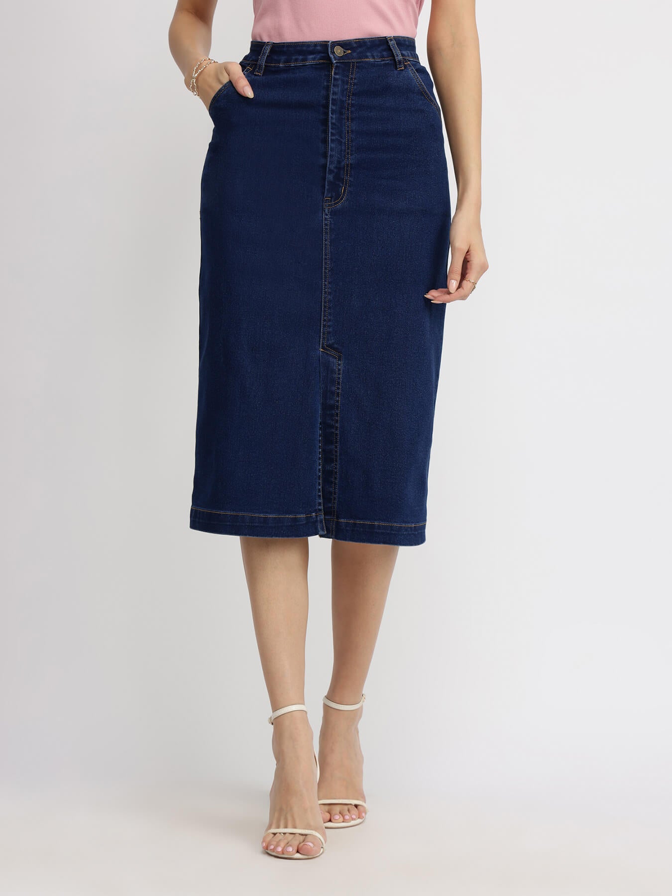 A-line Denim Skirt - Navy Blue