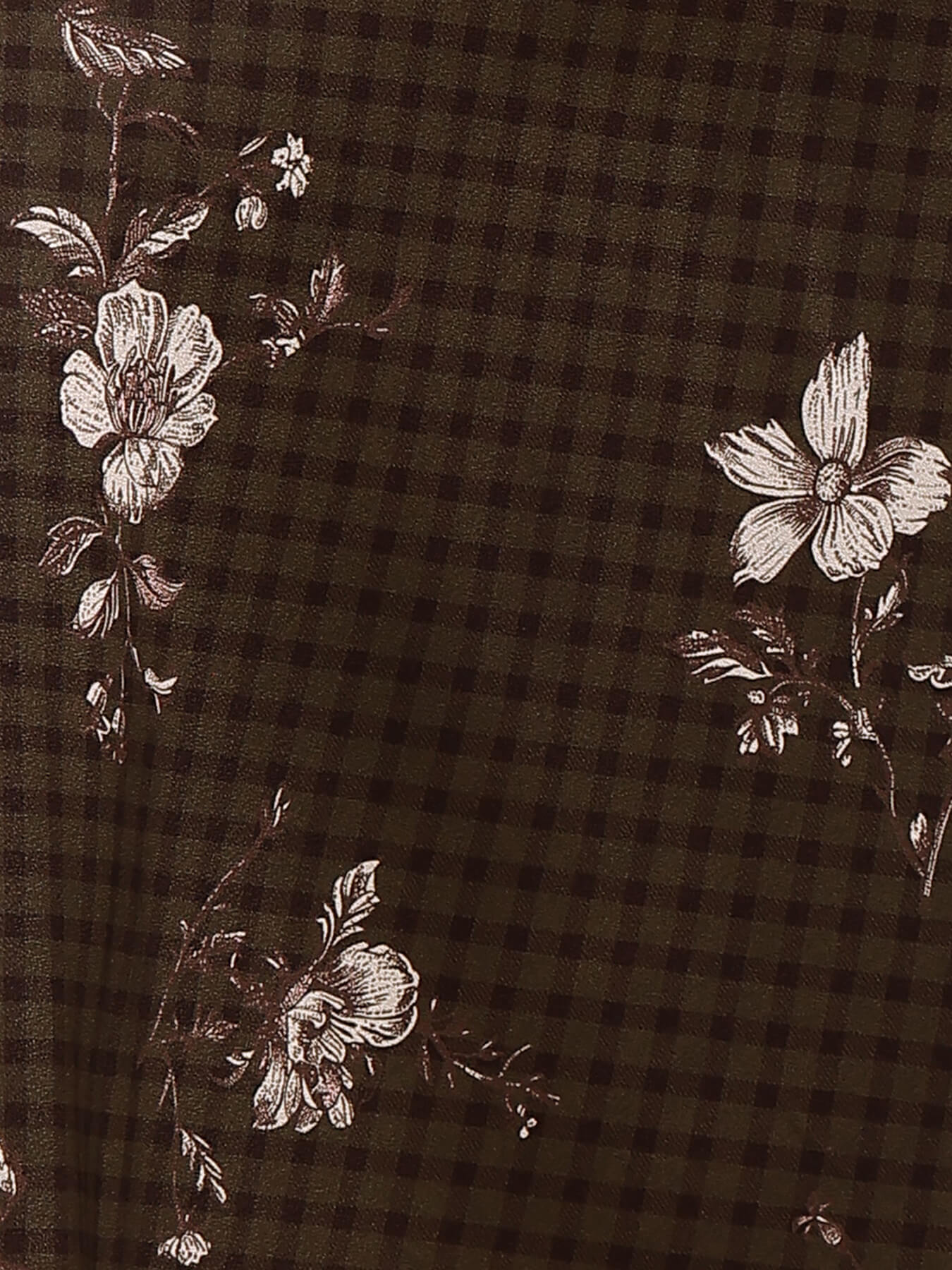 Floral Gingham A-Line Skirt - Brown