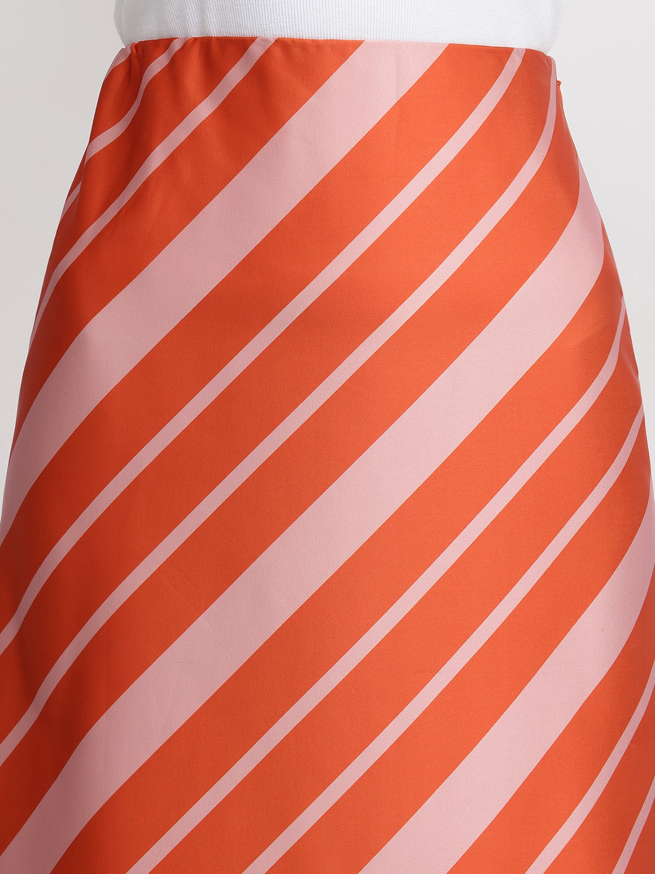 Satin Striped A-Line Skirt - Orange