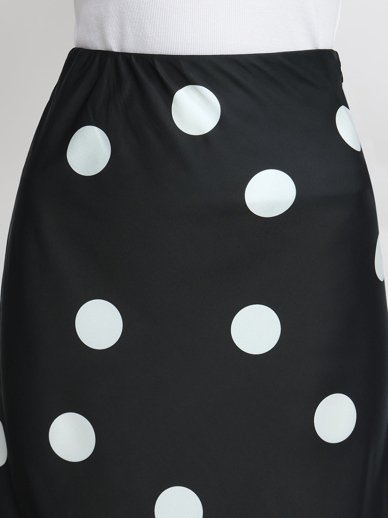 Satin Polka Dot Fitted Skirt - Black