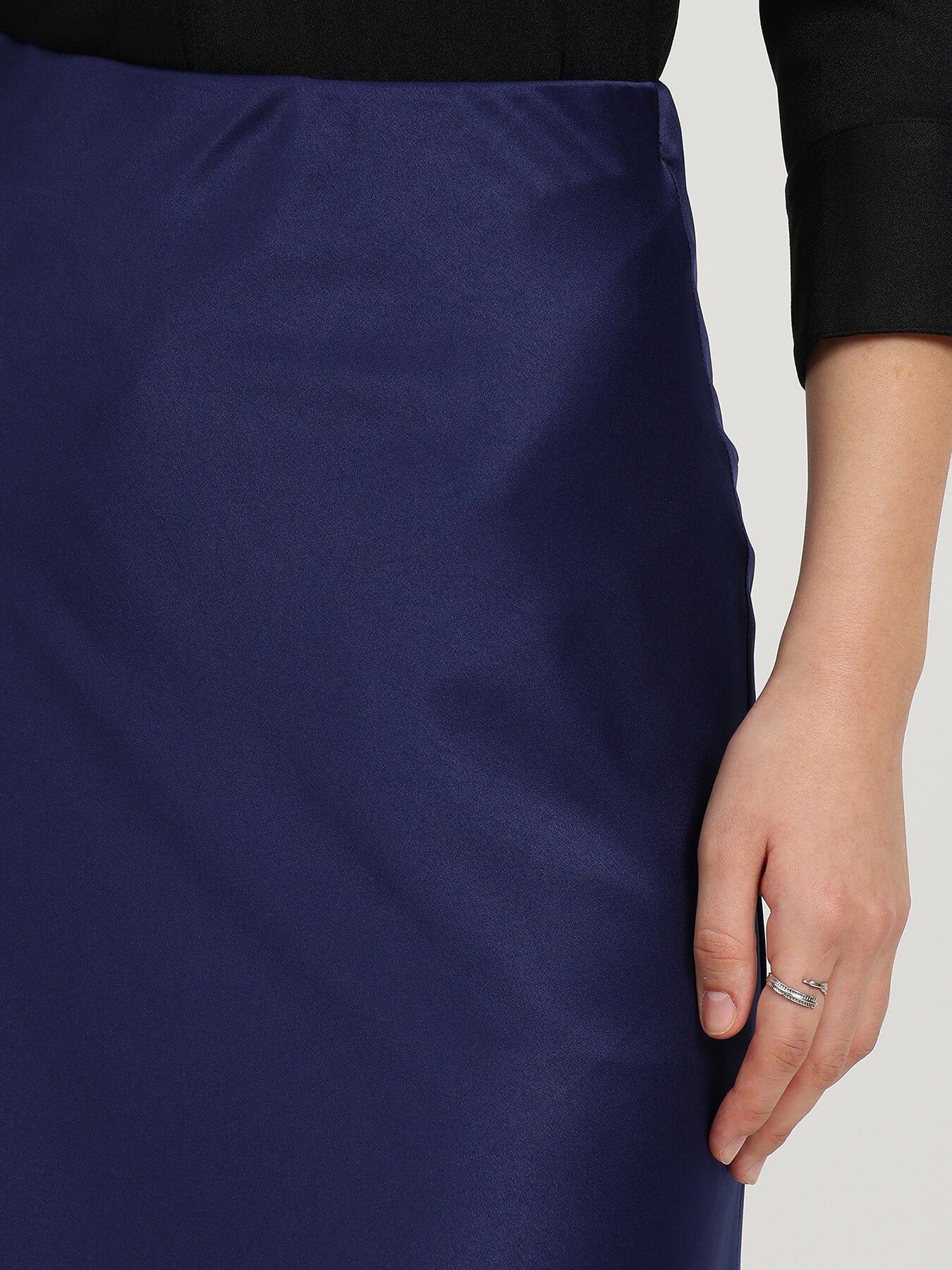 Satin A-Line Skirt - Navy Blue