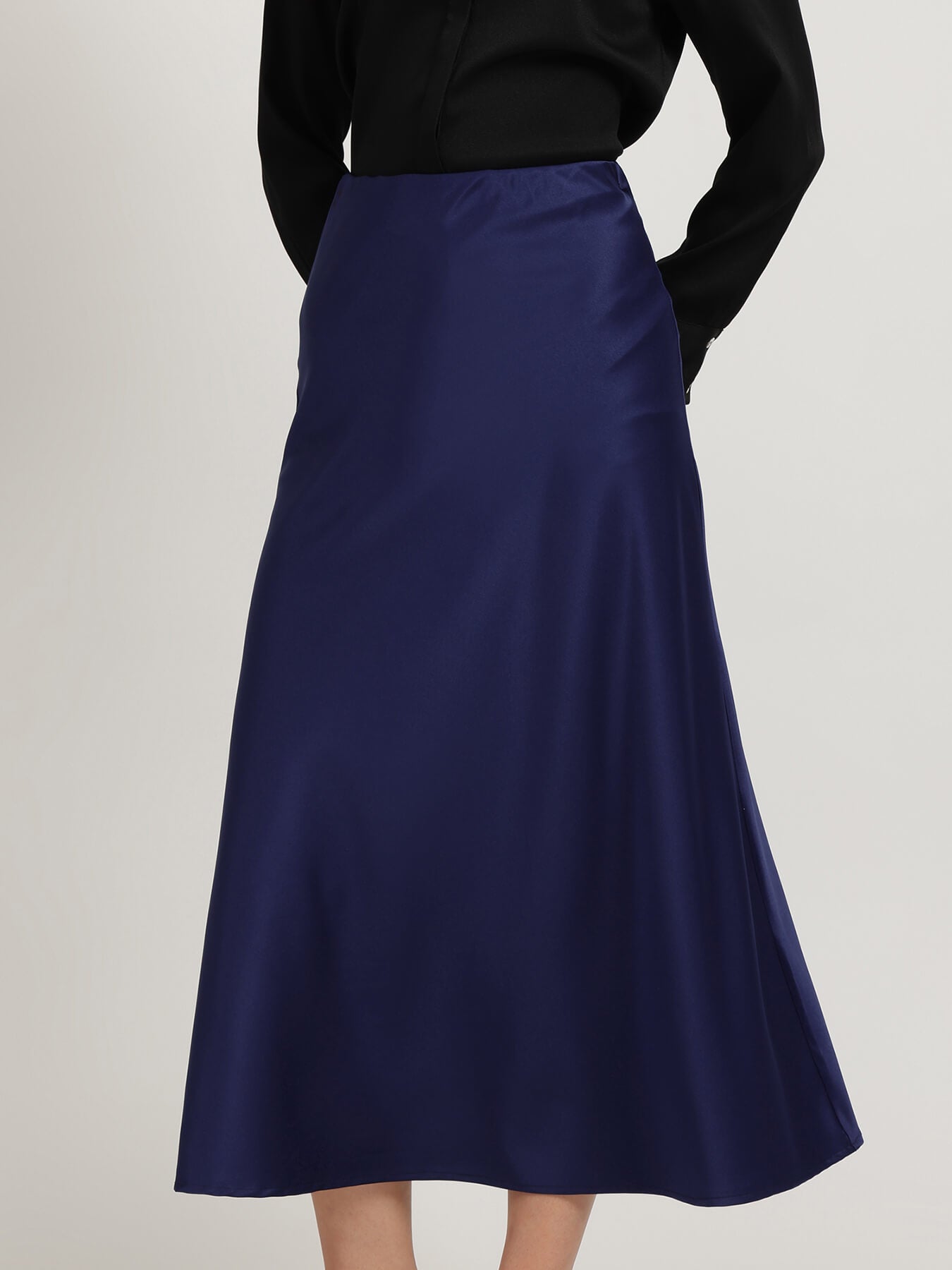 Satin A-Line Skirt - Navy Blue