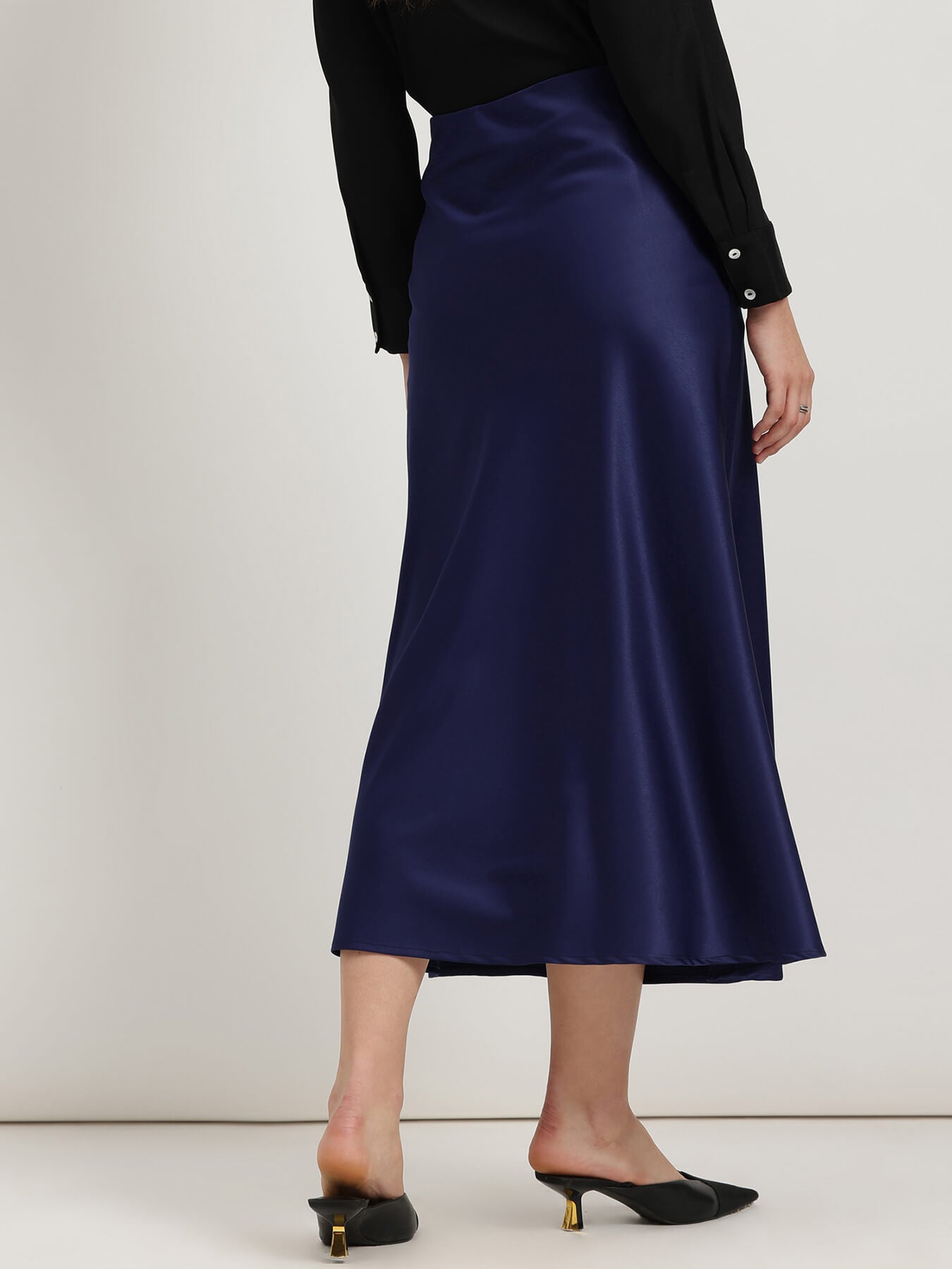 Satin A-Line Skirt - Navy Blue