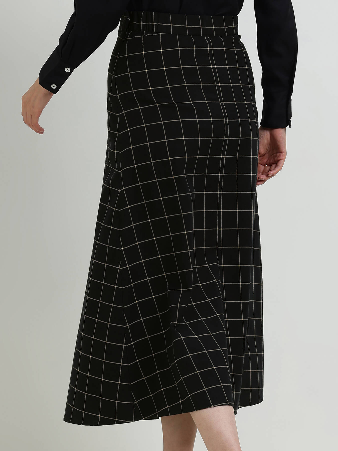 Cotton Plaid A-line Skirt - Black