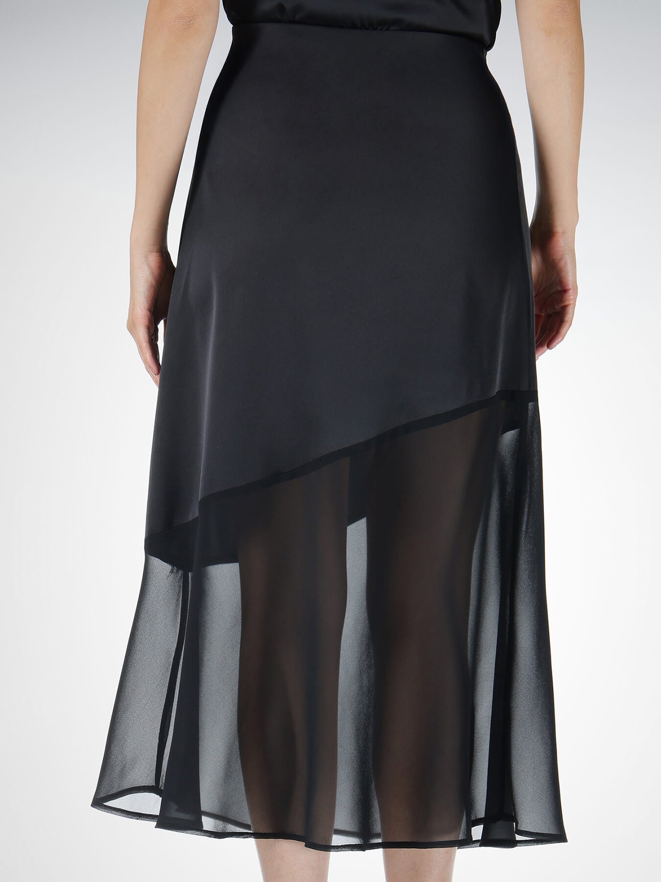 Satin A-Line Sheer Skirt - Black