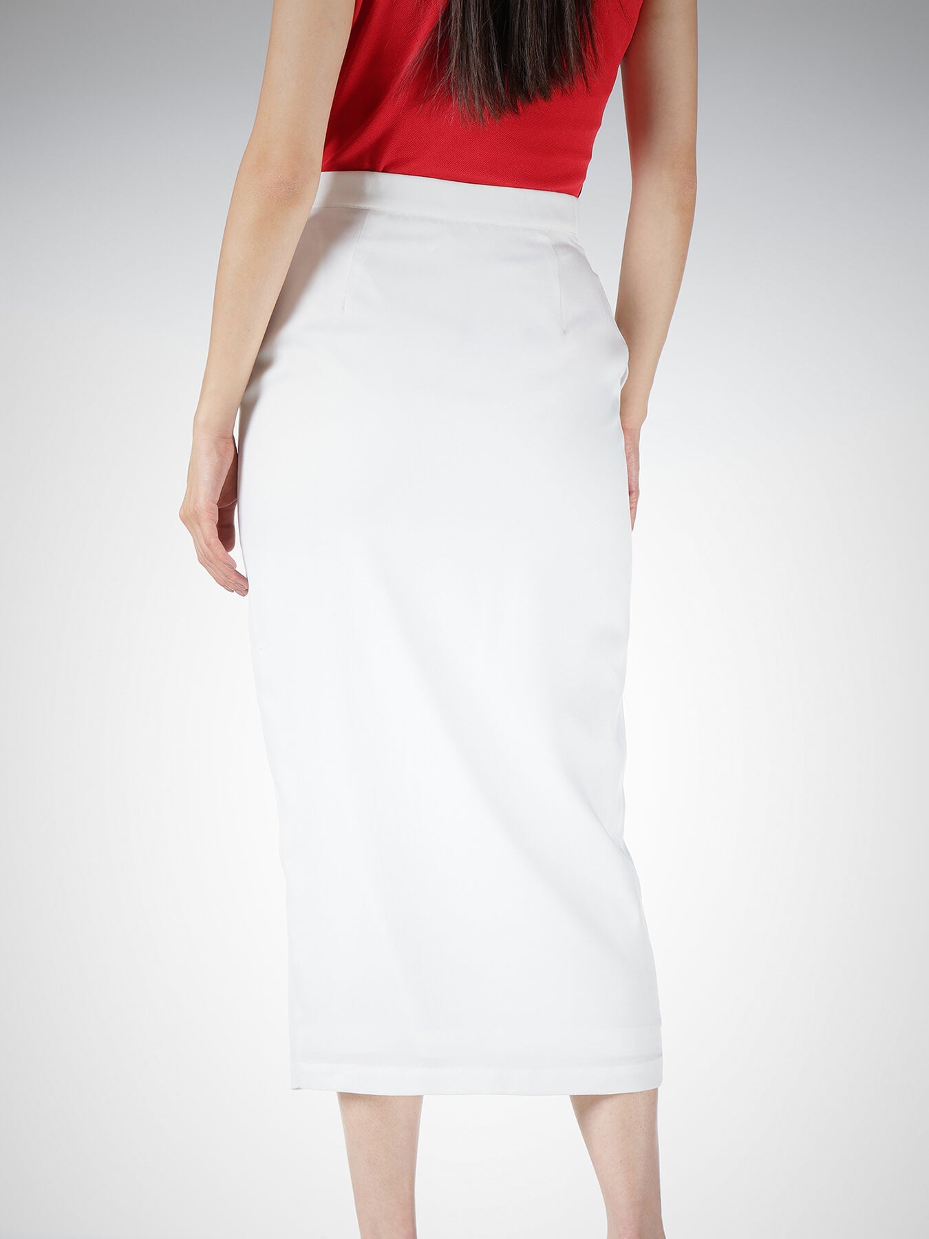 Front Slit Pencil Skirt - White