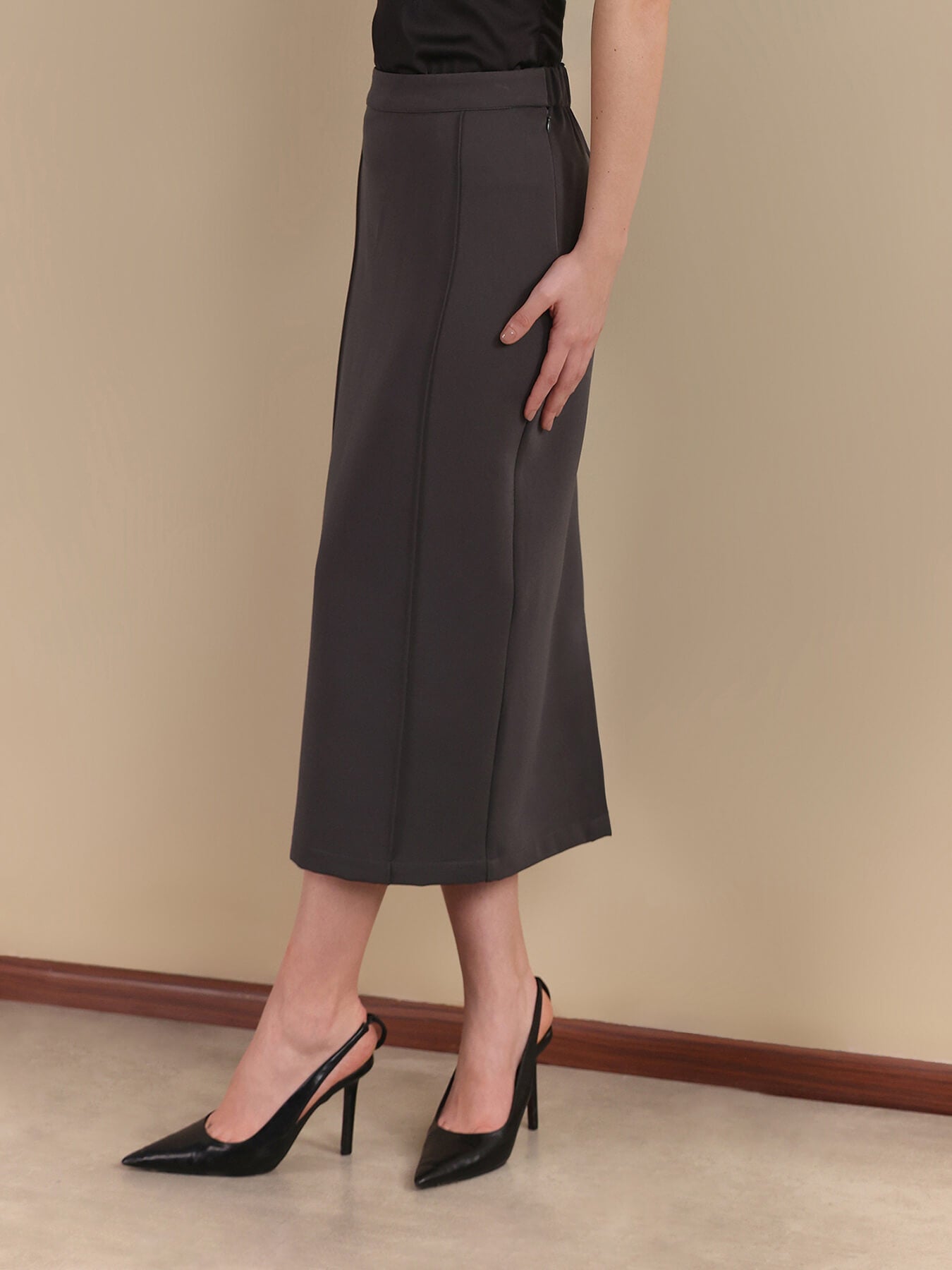 Straight Fit Midi Skirt - Grey