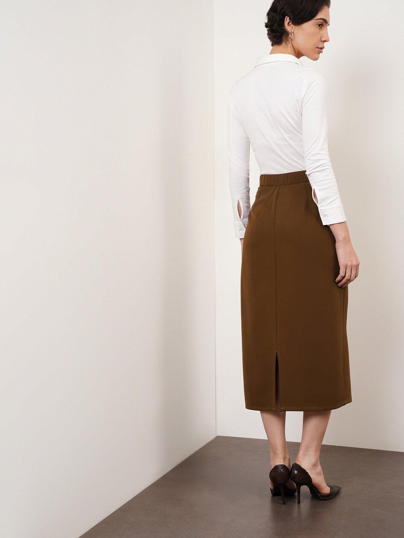 A-Line Pleated Skirt - Brown