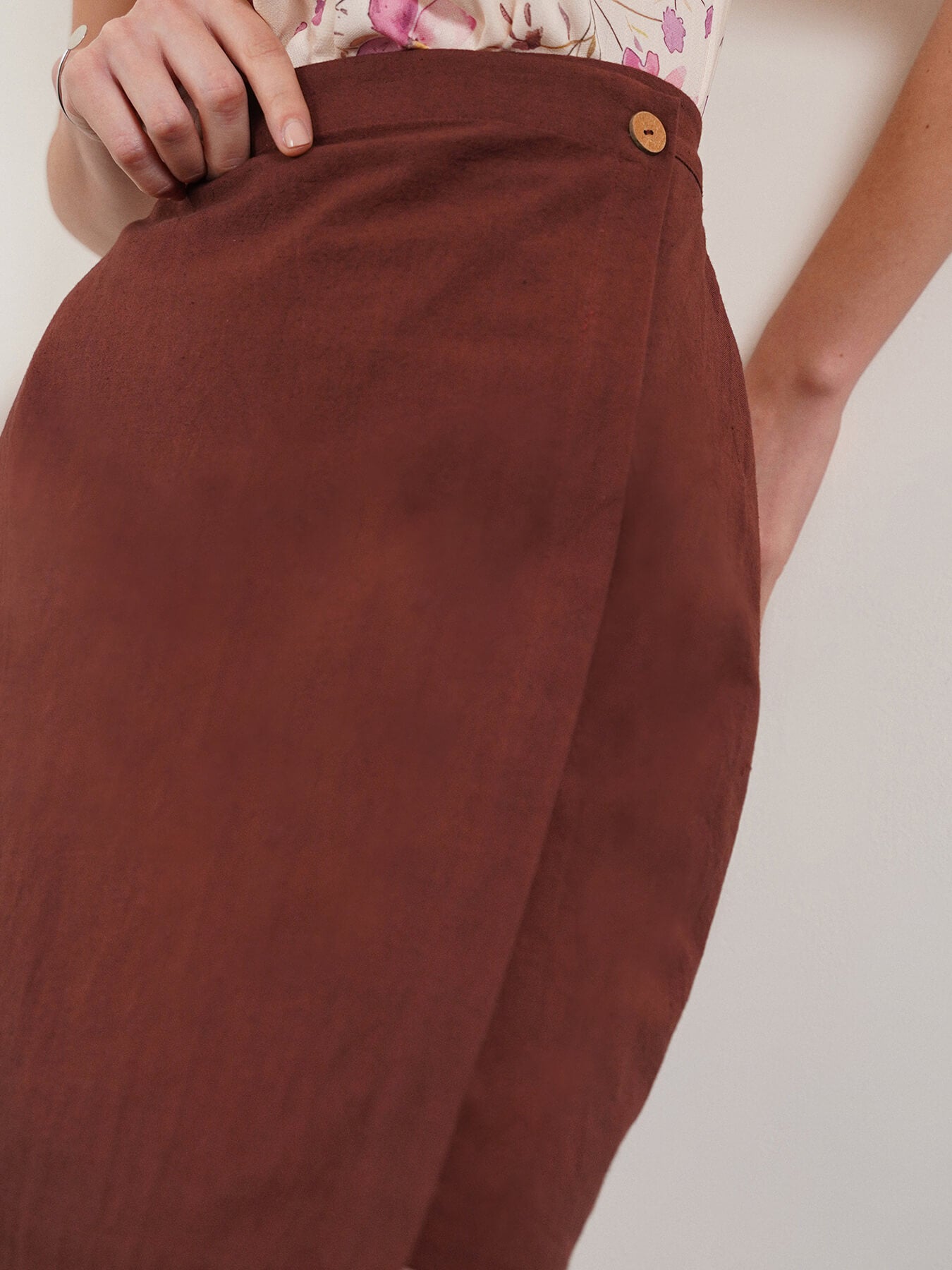 Cotton Wrap Skirt - Brown