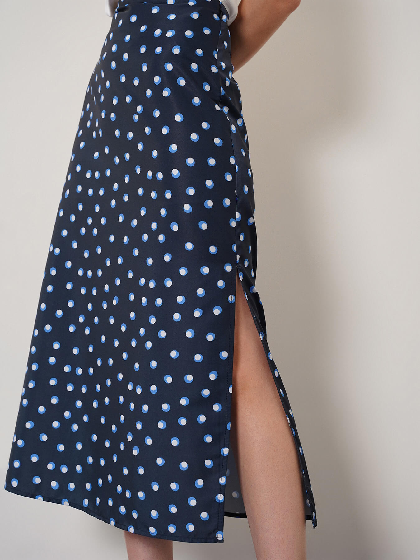 Satin Polka Dot Skirt - Navy Blue