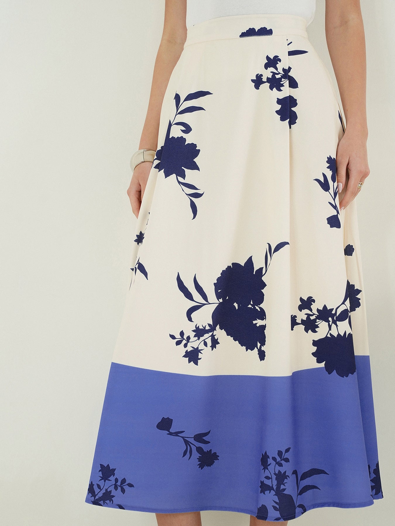 Floral Flared Midi Skirt - Off White