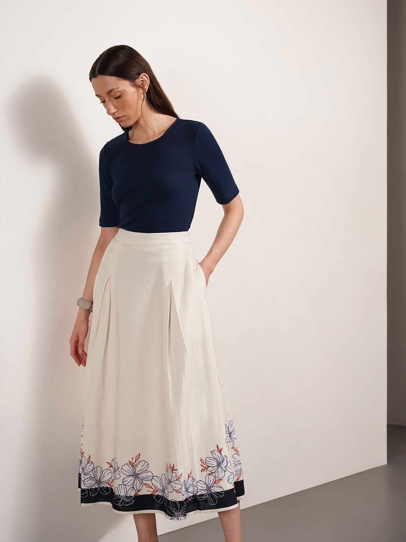 Pure Cotton Flared Skirt - Off White