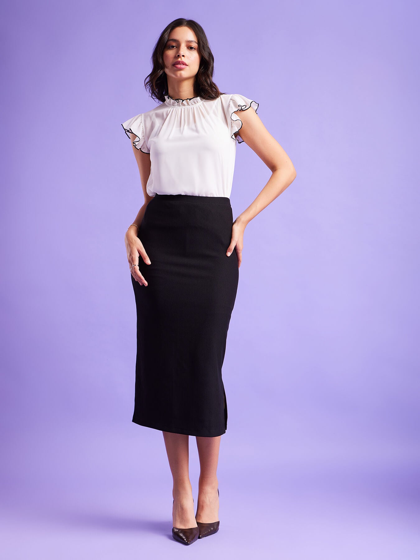 Ruffle Sleeves Top - White