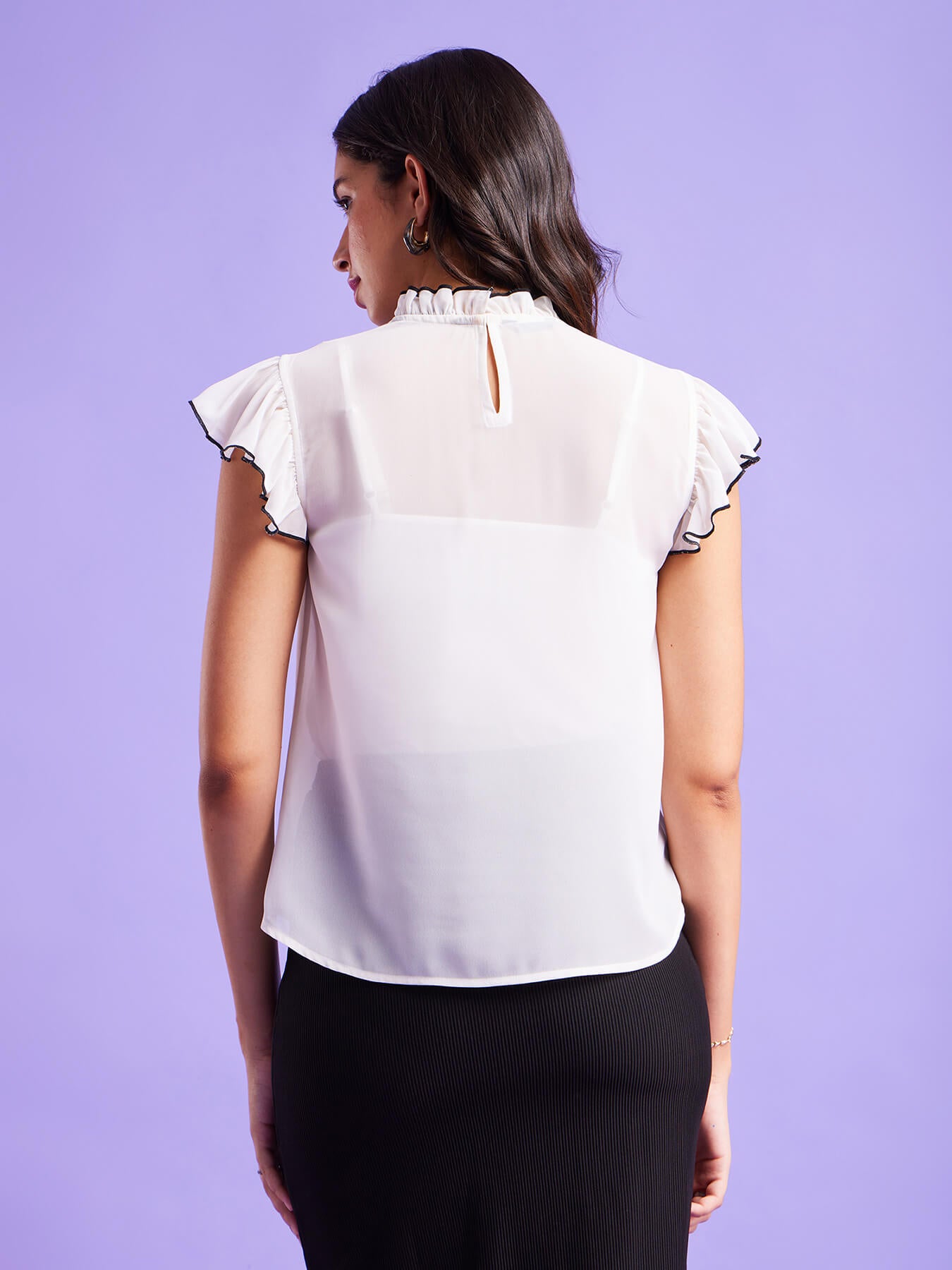 Ruffle Sleeves Top - White