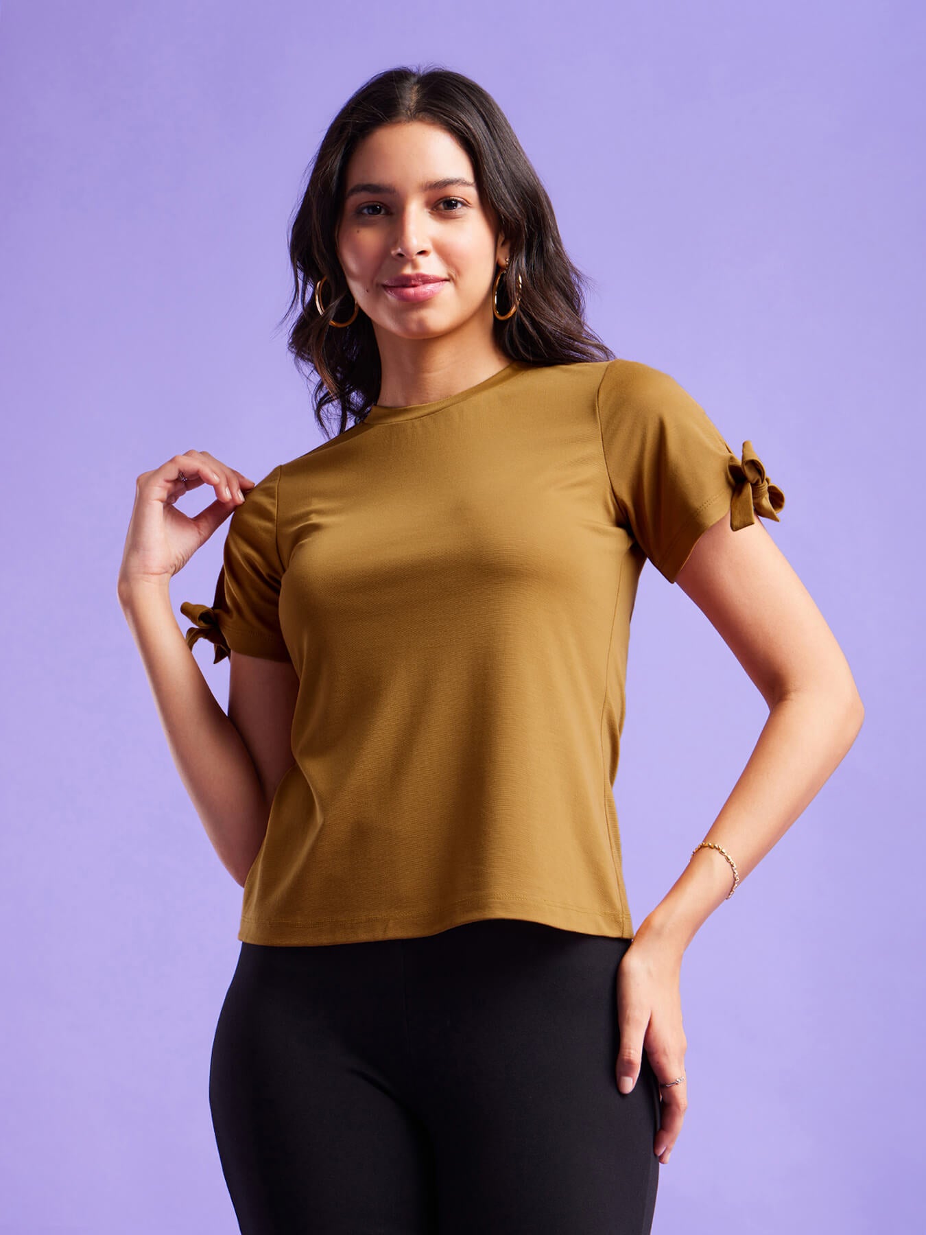 Tie-Up Sleeves Top - Mustard