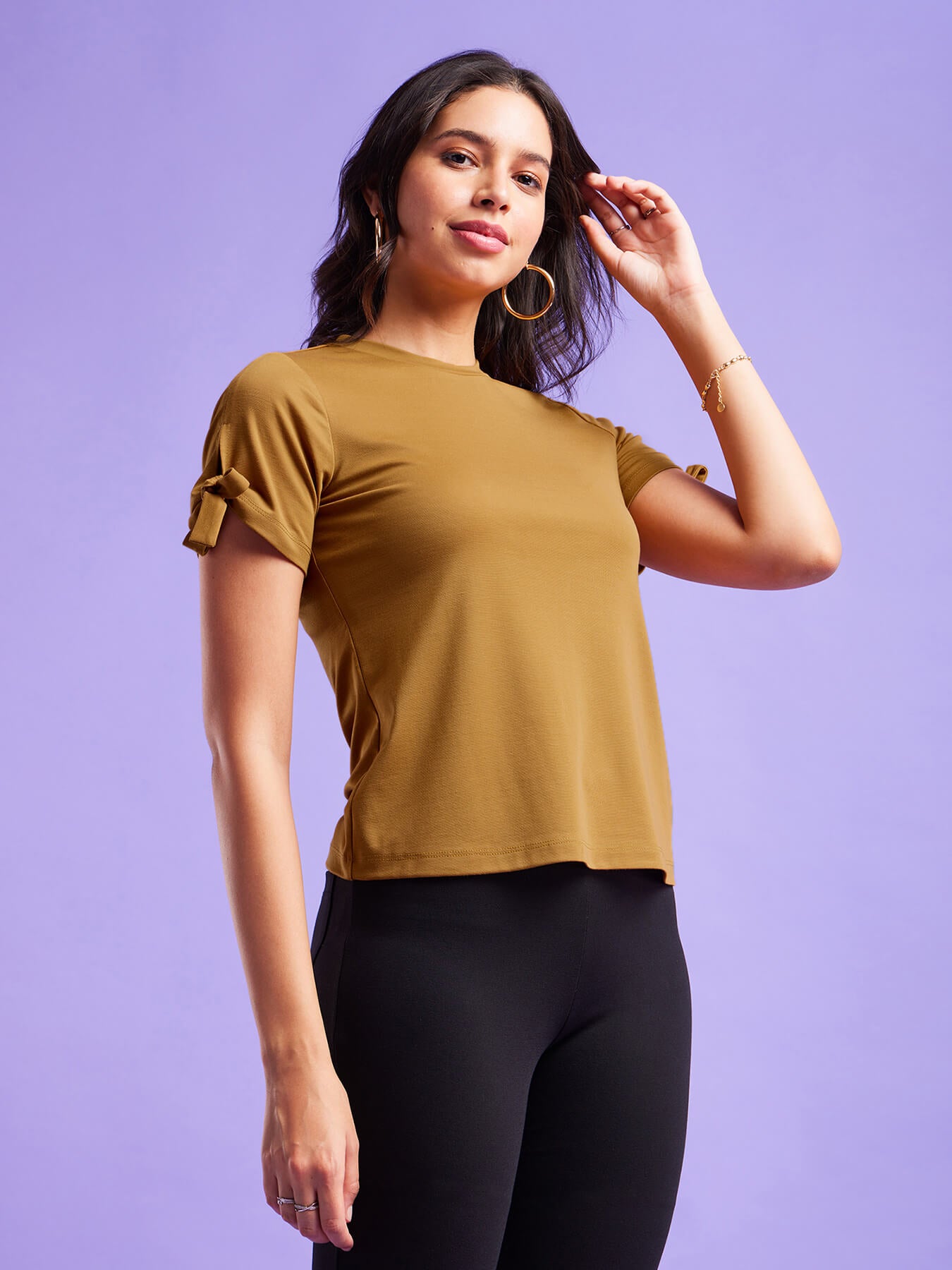 Tie-Up Sleeves Top - Mustard