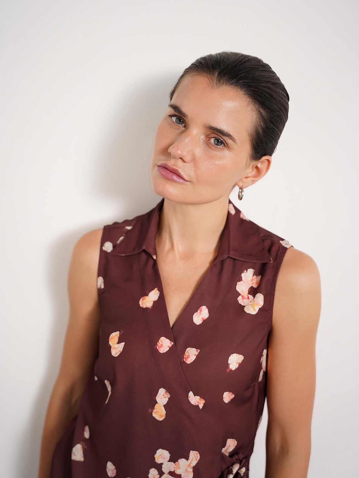 Floral Wrap Top - Maroon