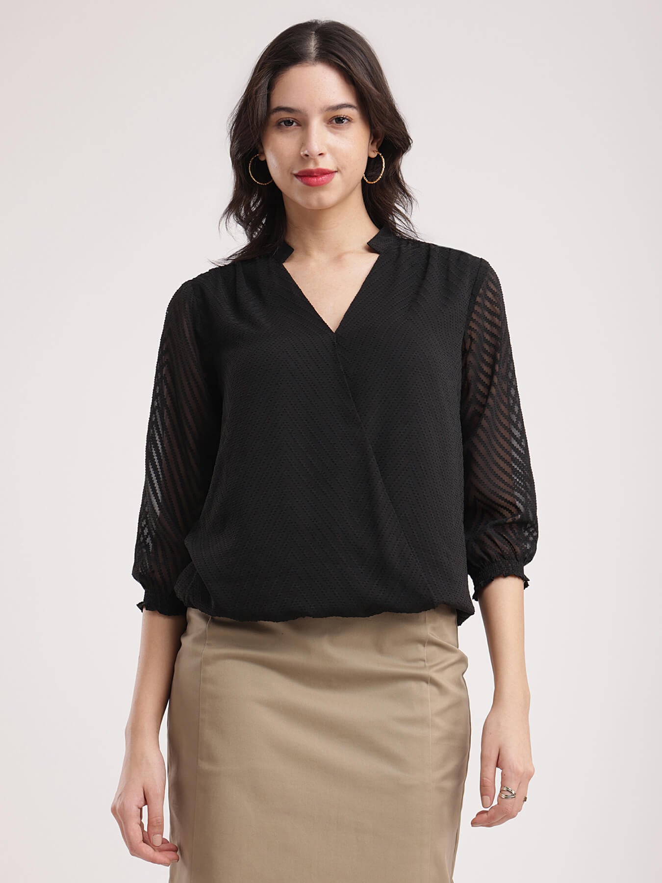 Ruffle Sleeves Top - Black