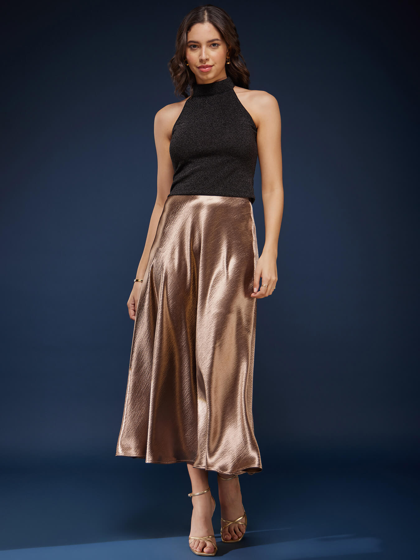 Metallic Shimmer Crop Top - Black