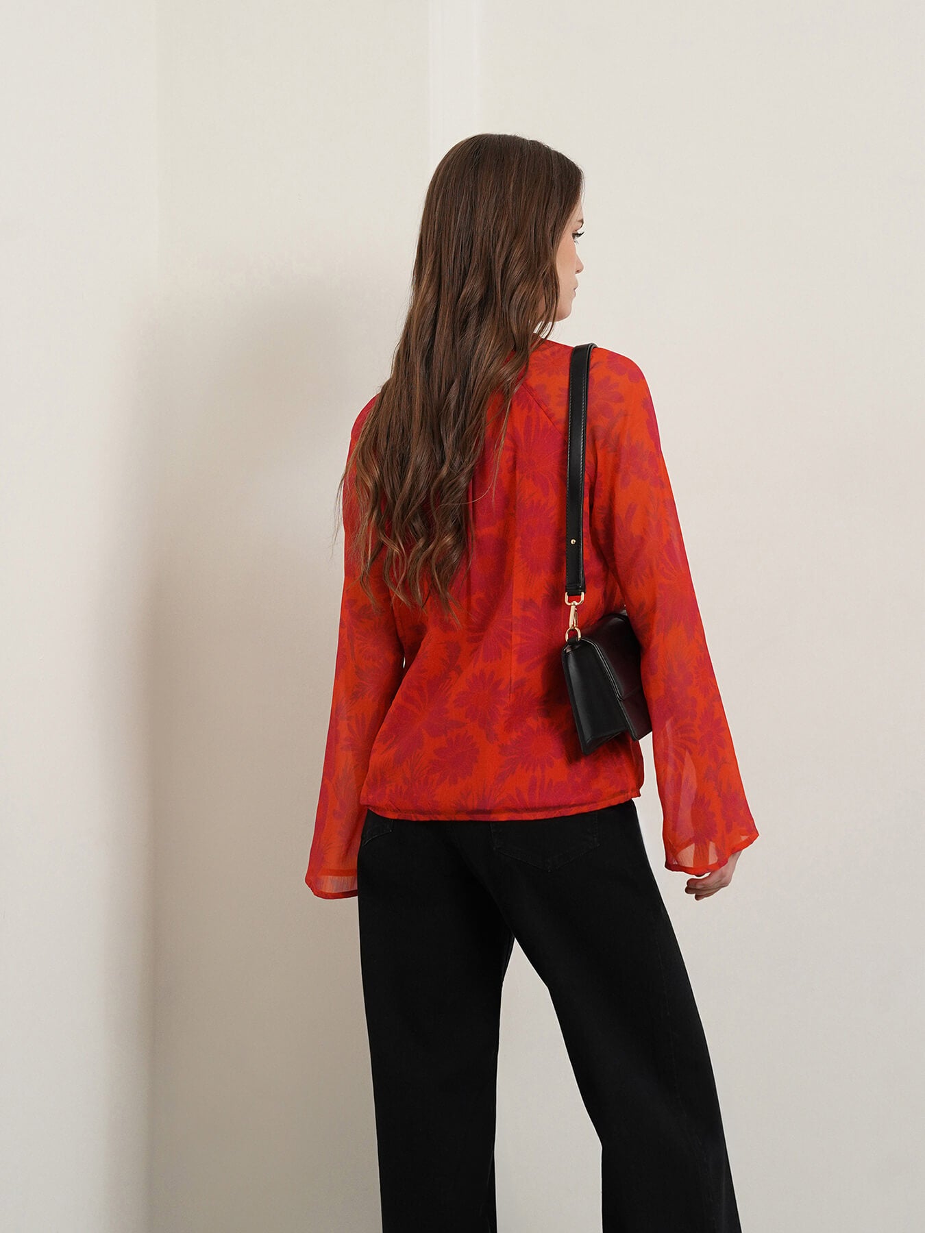 Chiffon Round Neck Top - Orange