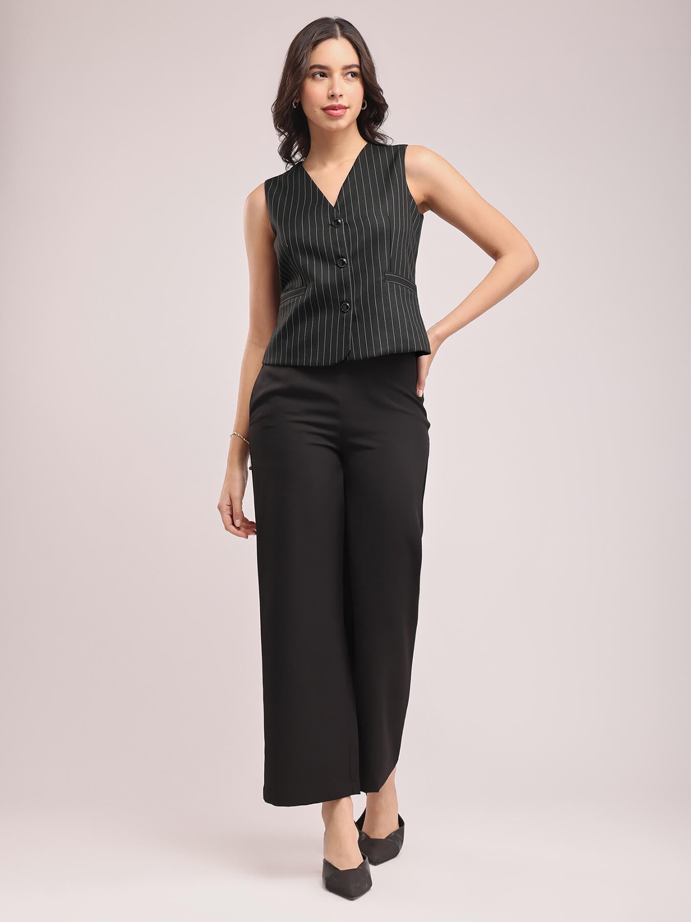 Woven Stripes Waistcoat - Black And White
