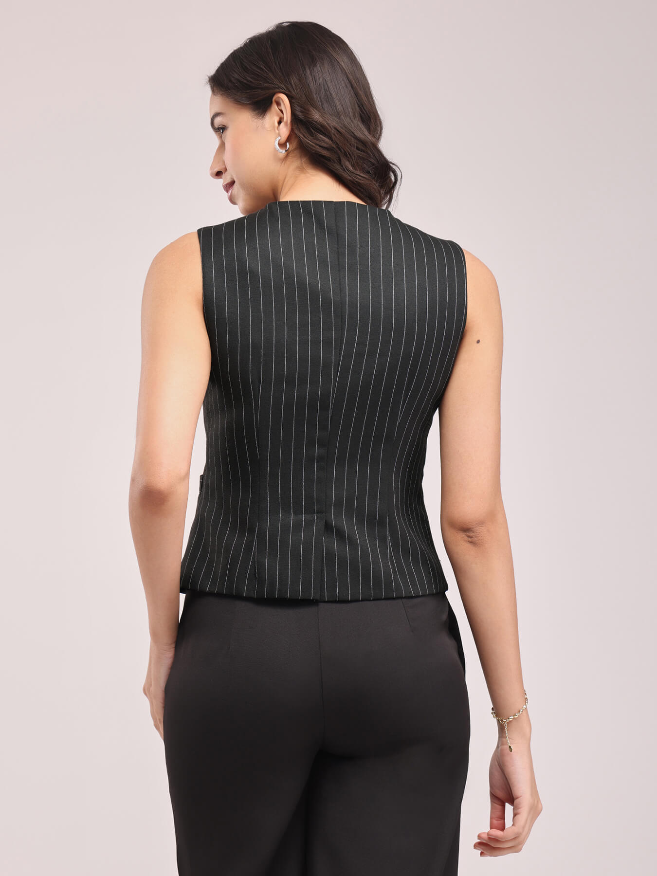 Woven Stripes Waistcoat - Black And White