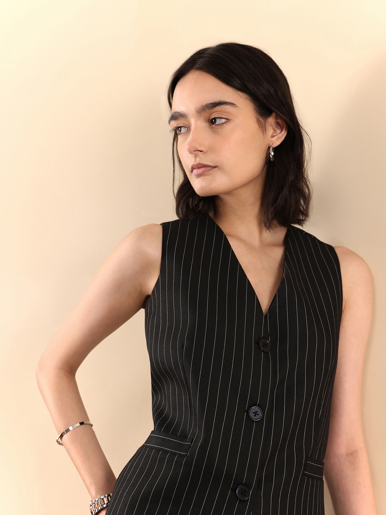 Woven Stripes Waistcoat - Black And White