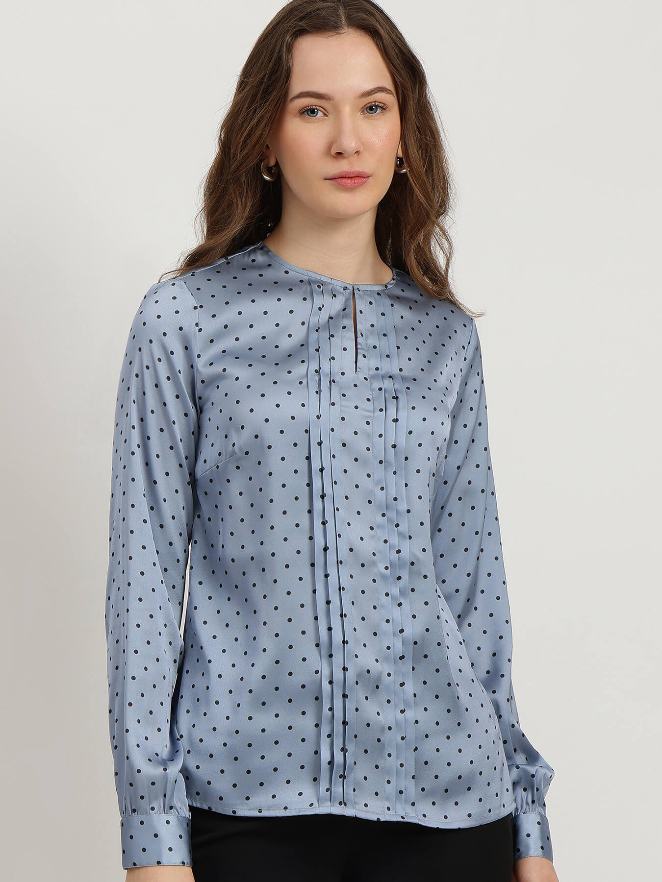 Satin Polka Print Top - Blue