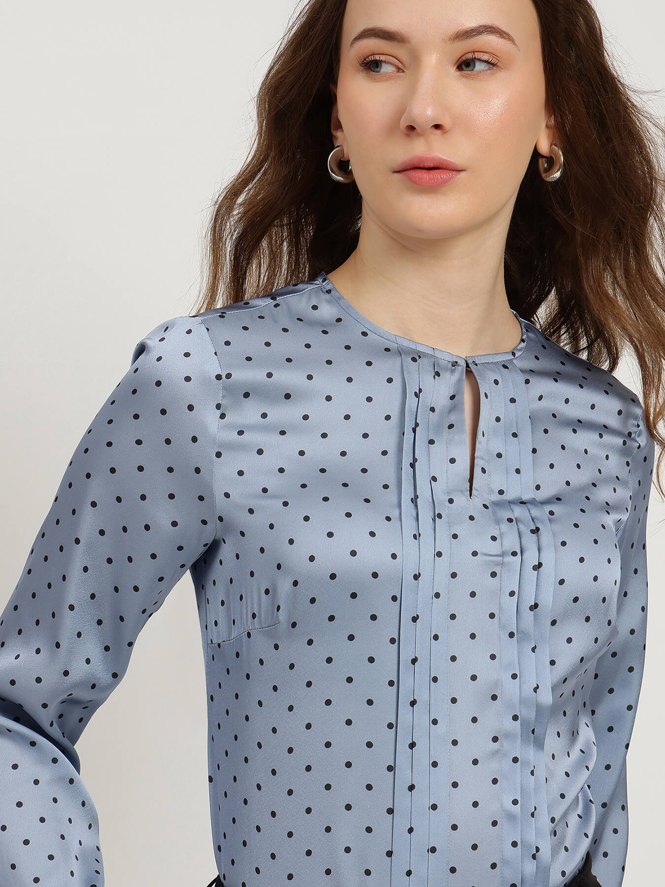 Satin Polka Print Top - Blue