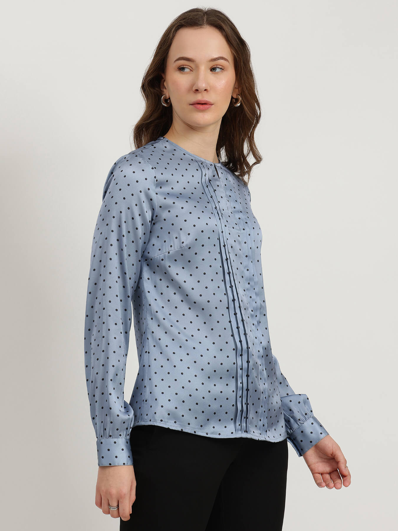 Satin Polka Print Top - Blue