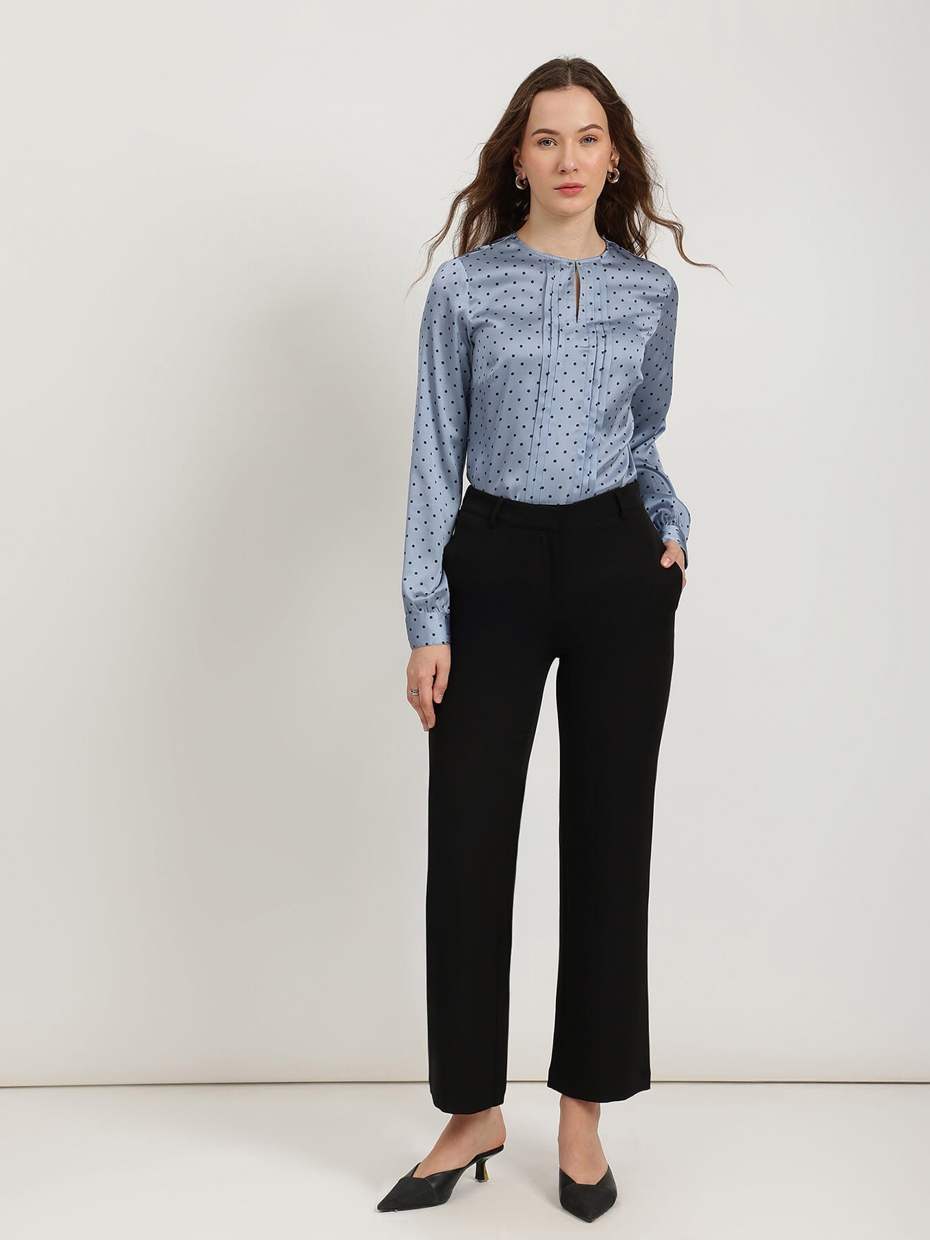 Satin Polka Print Top - Blue