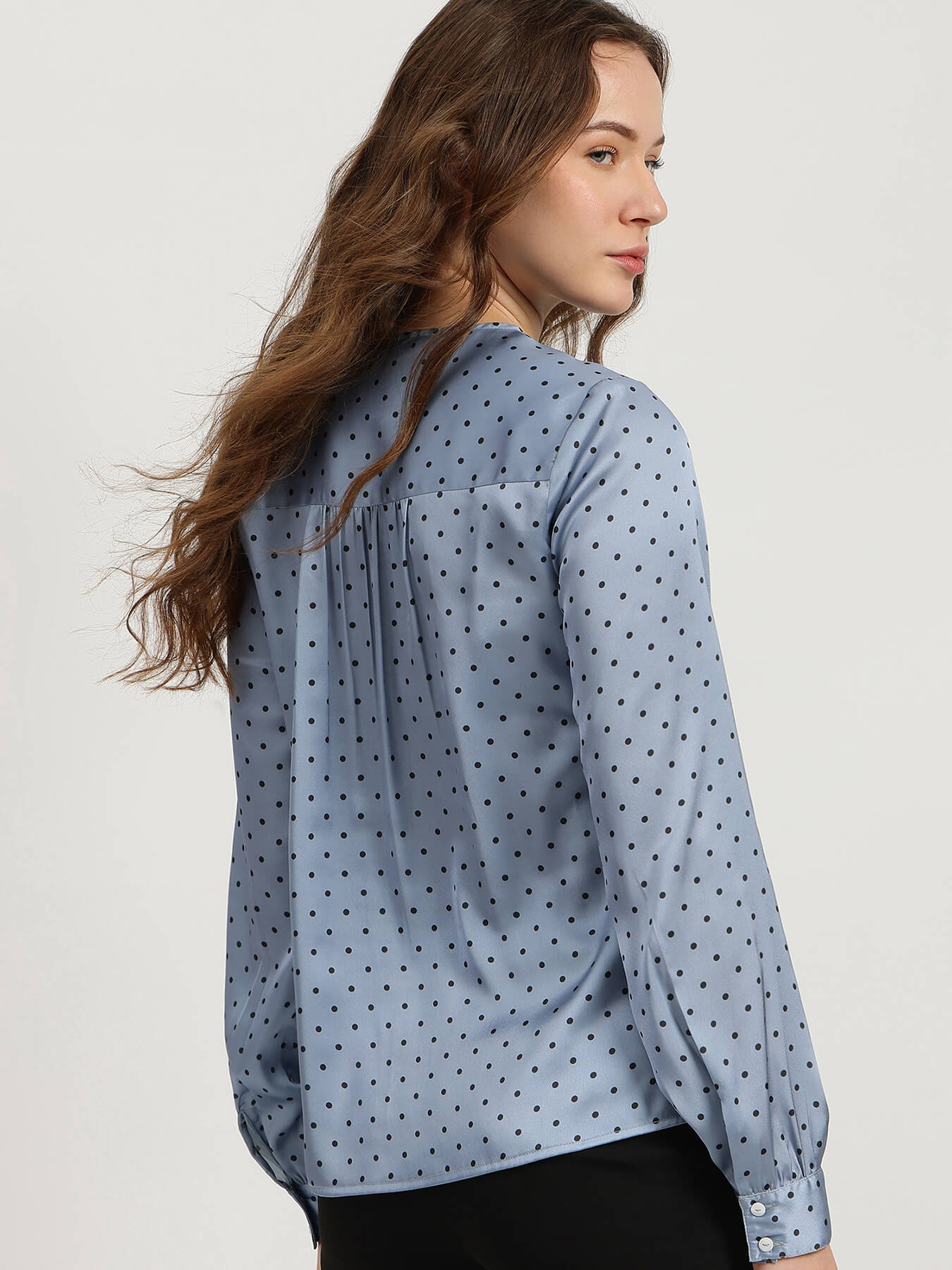 Satin Polka Print Top - Blue