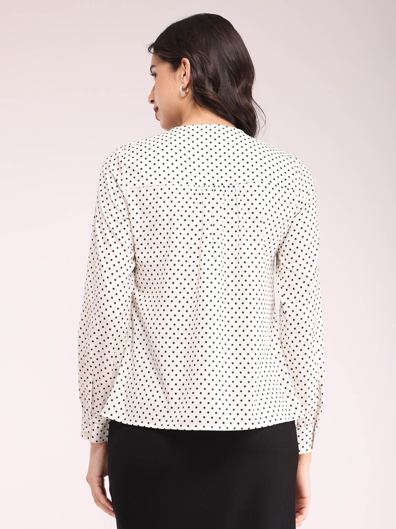 Polka Print Pleat Detail Top - Off-White
