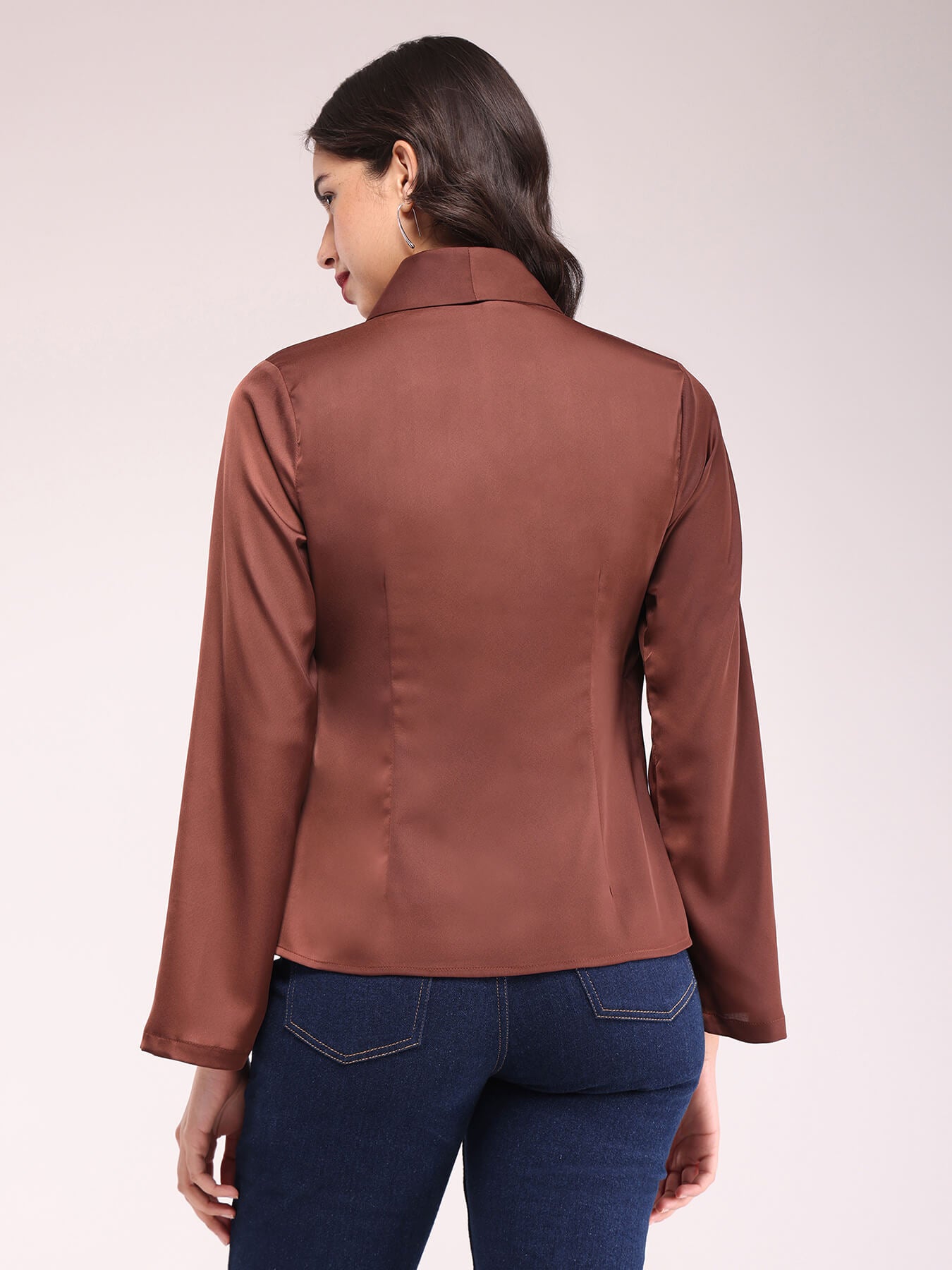 Satin Wrap Top - Brown