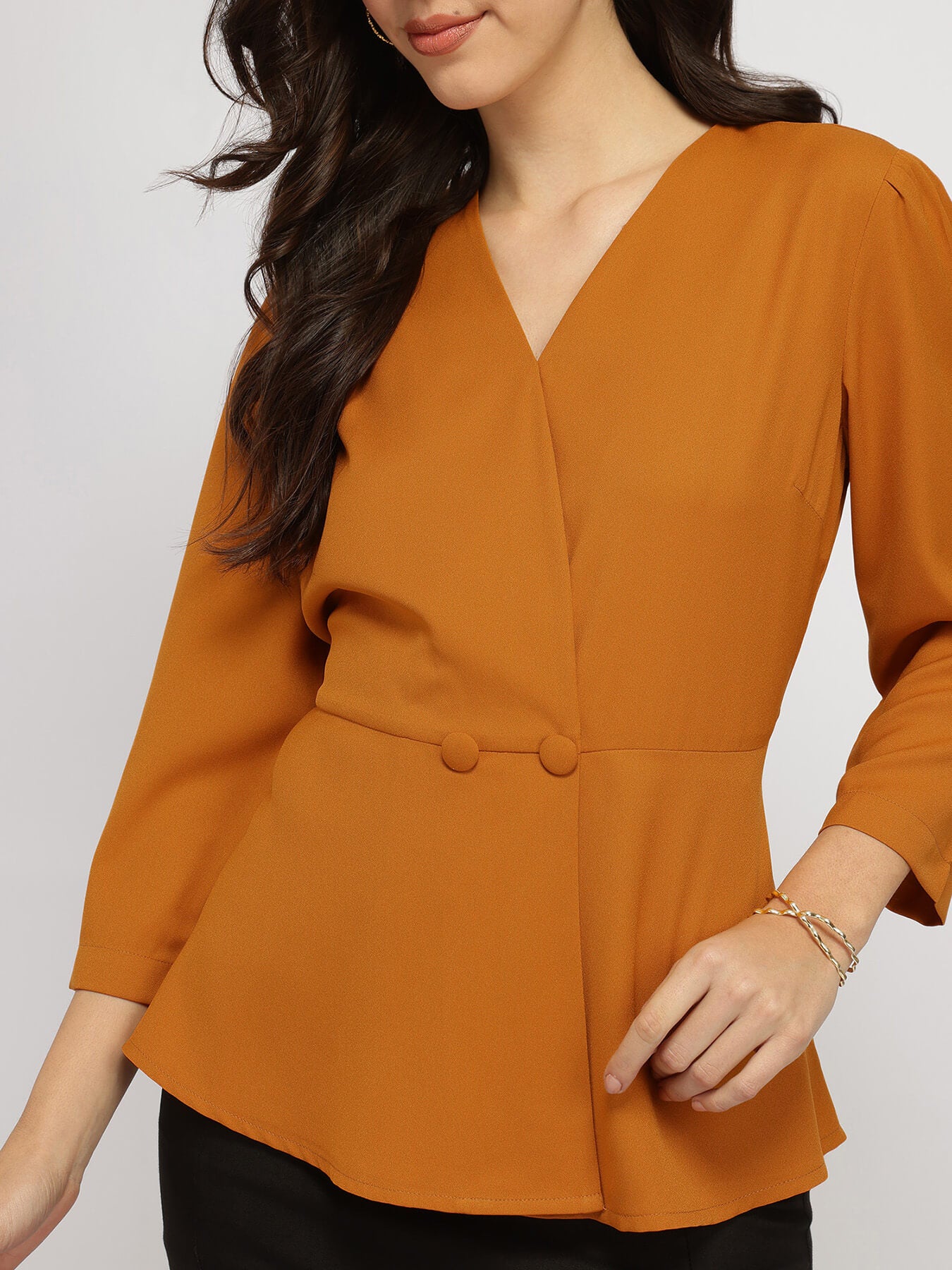 Cotton Wrap Top - Mustard