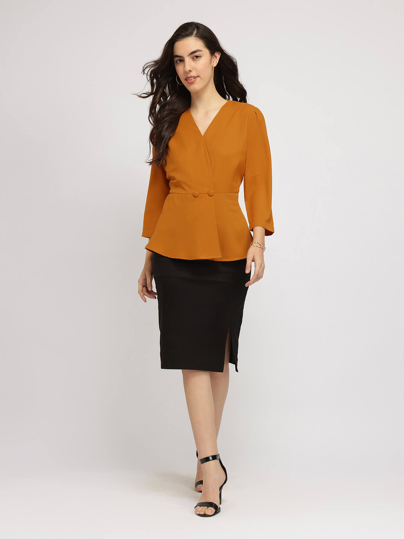 Cotton Wrap Top - Mustard