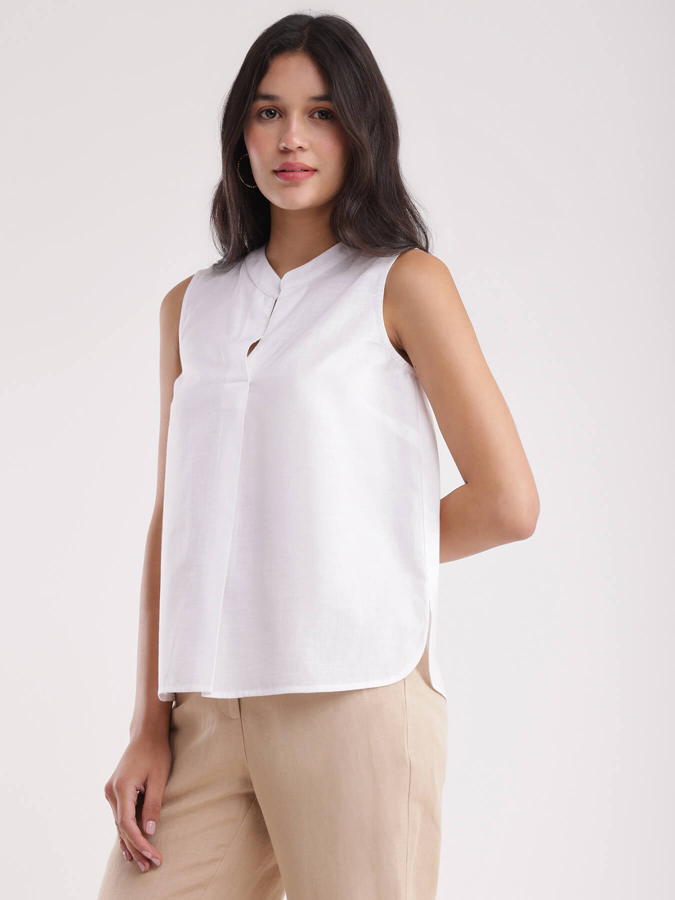 Linen Front Pleat Top - White