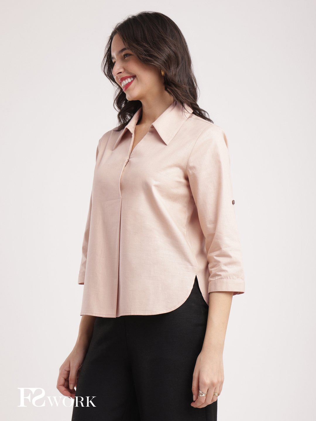 Cotton Linen Pleated Top - Beige