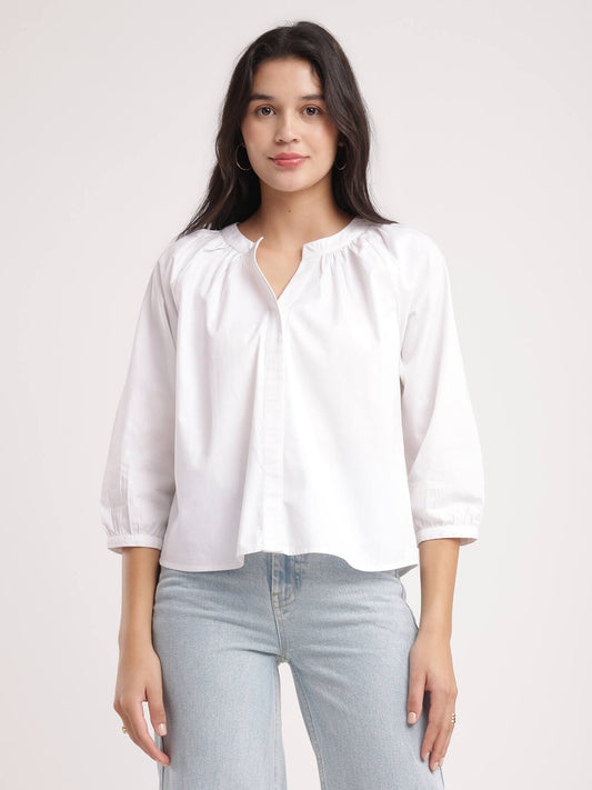 Cotton Poplin Top - White