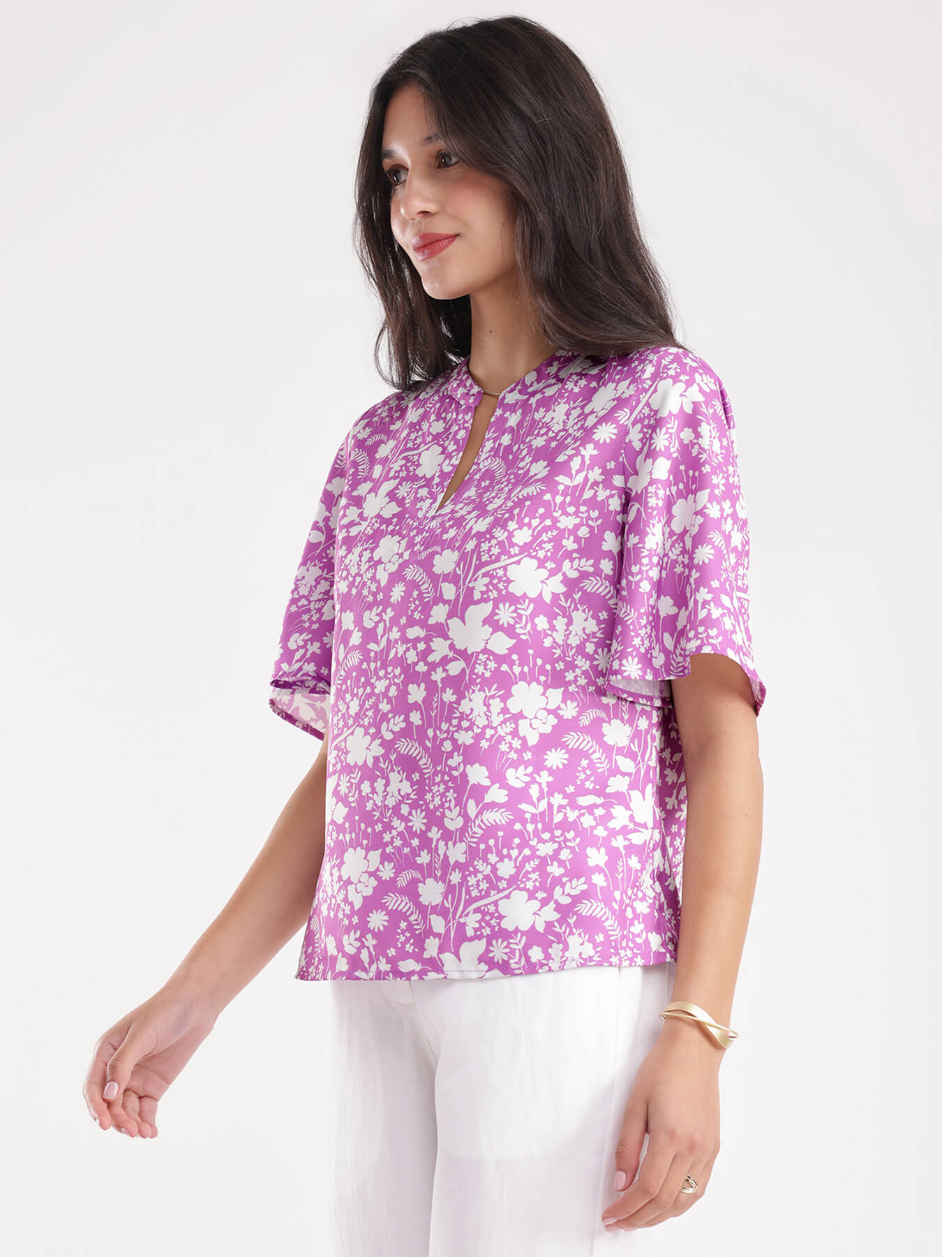 Floral Print Top - Lilac And White