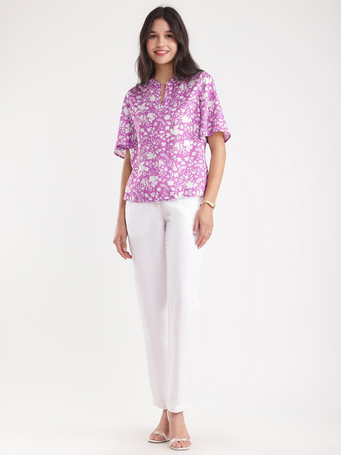 Floral Print Top - Lilac And White