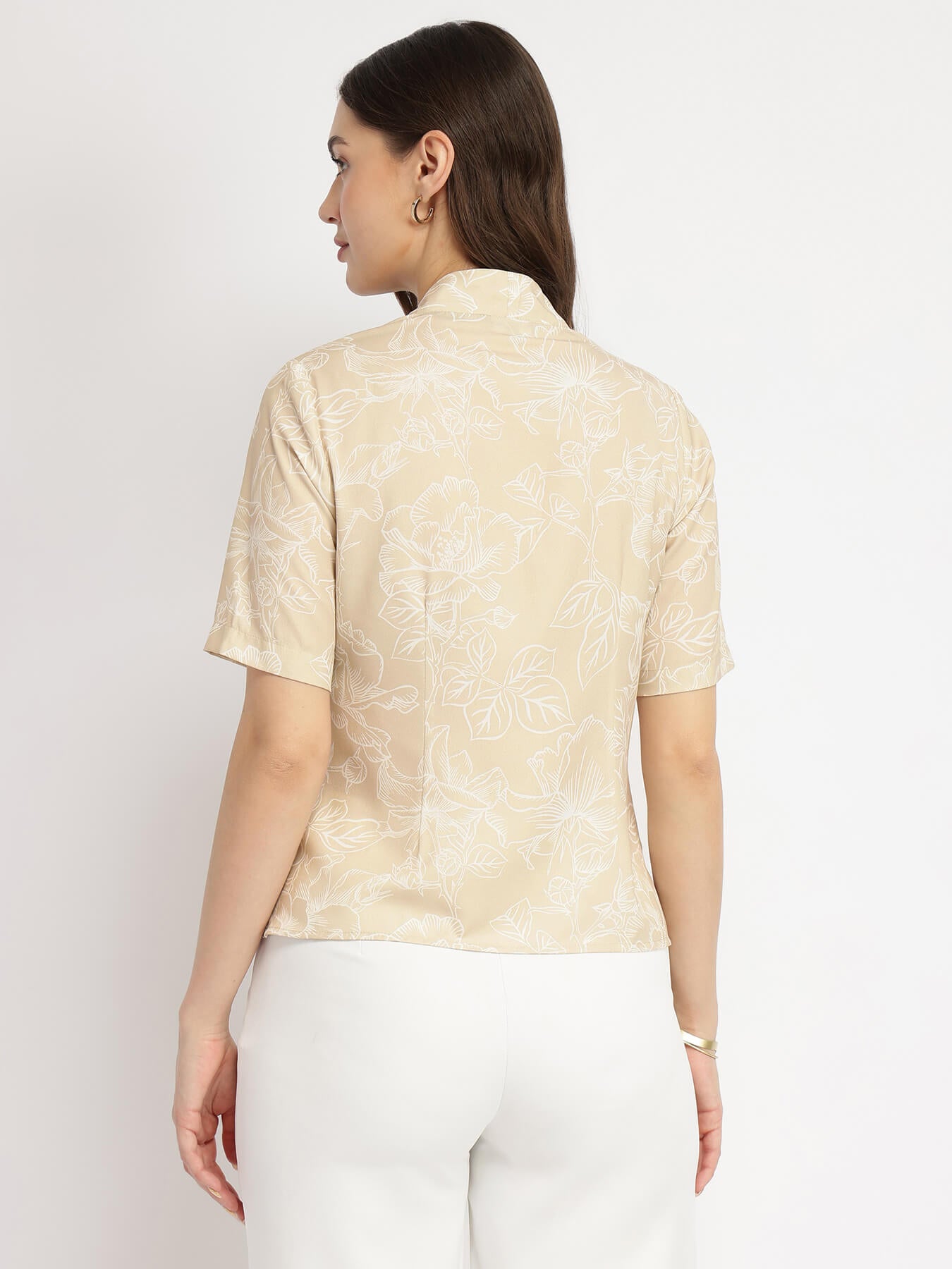 Floral Front Pleat Top - Beige