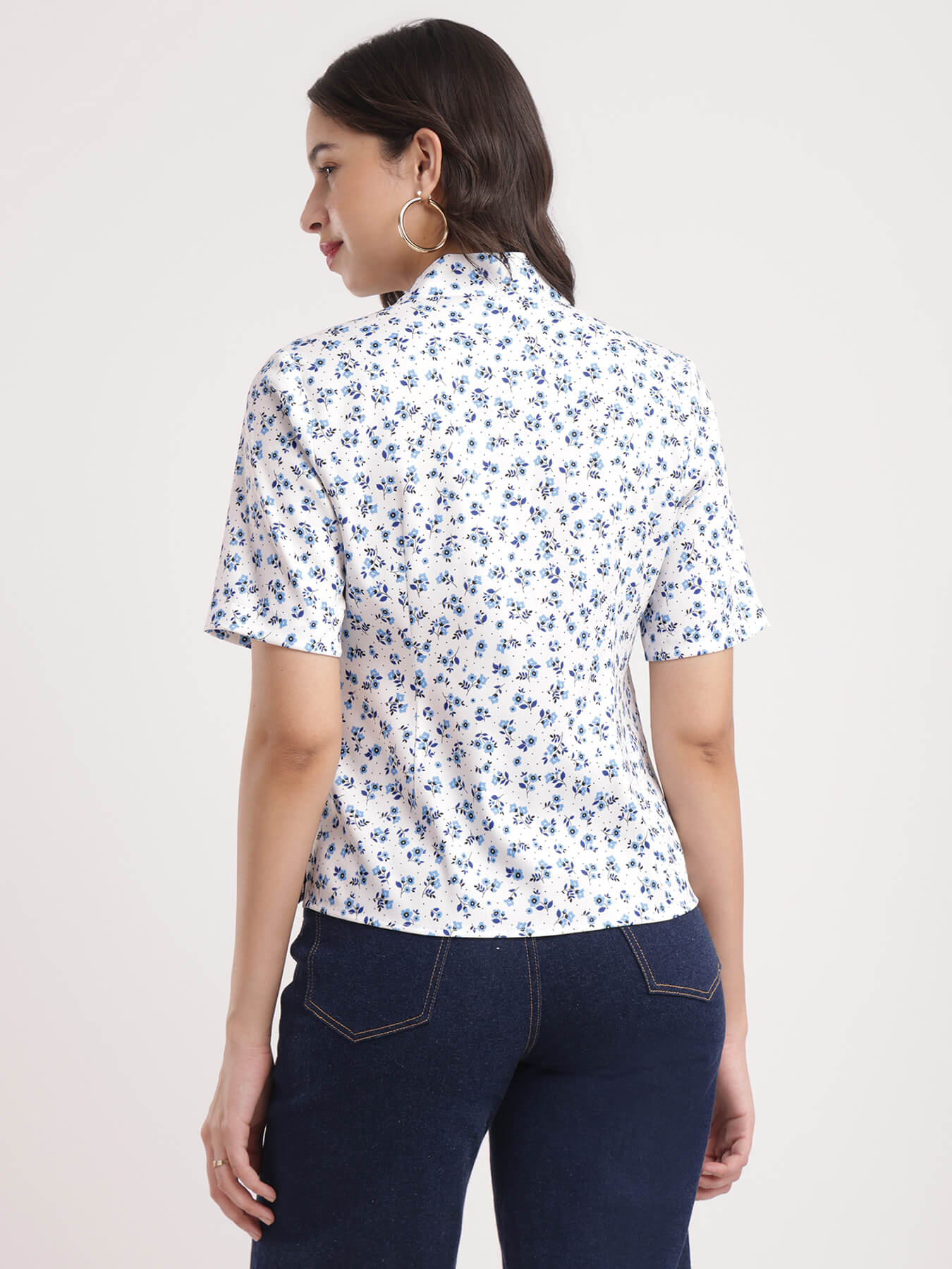 Floral Print Top - White And Blue