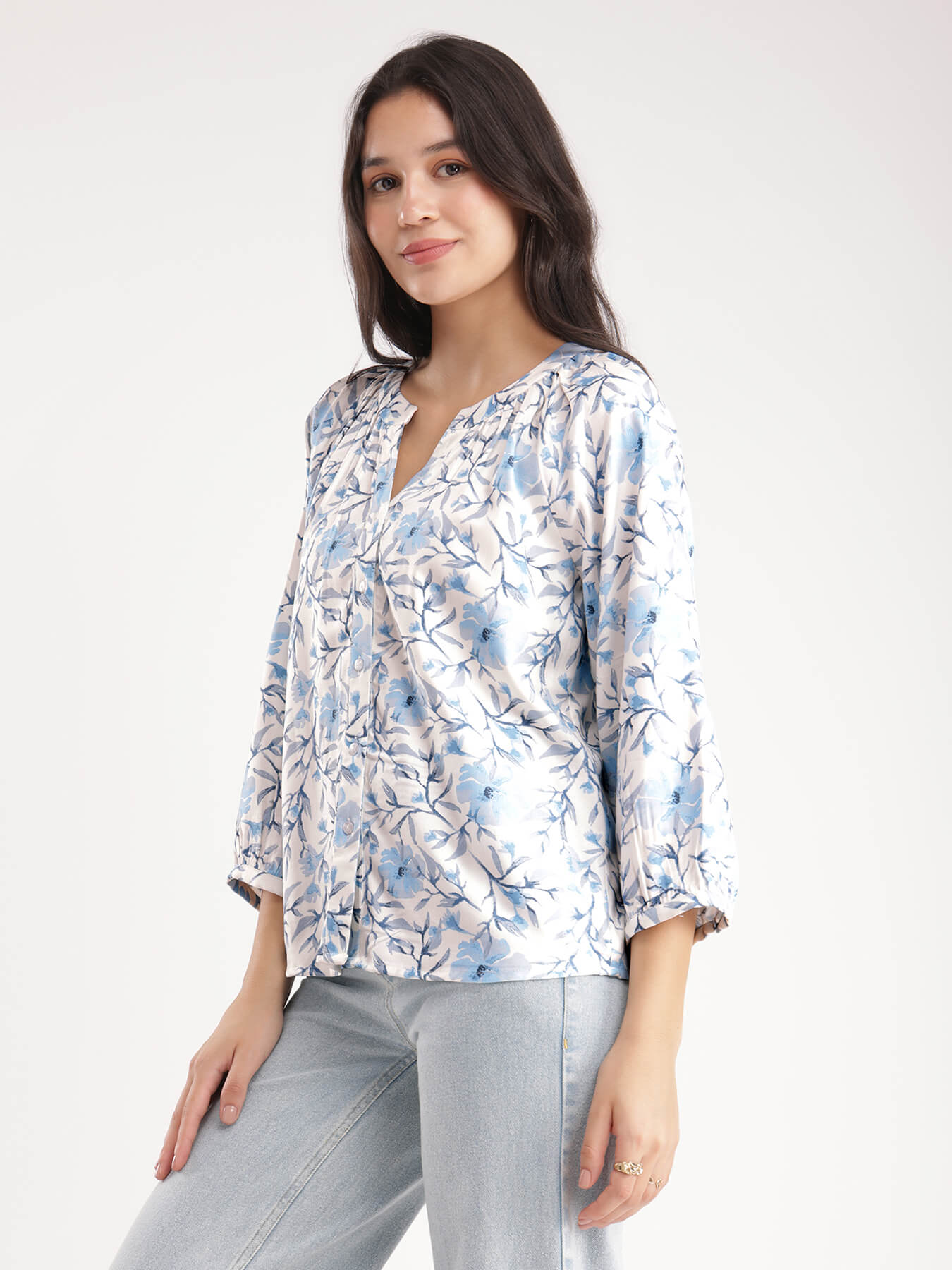 Floral Raglan Sleeves Top - White