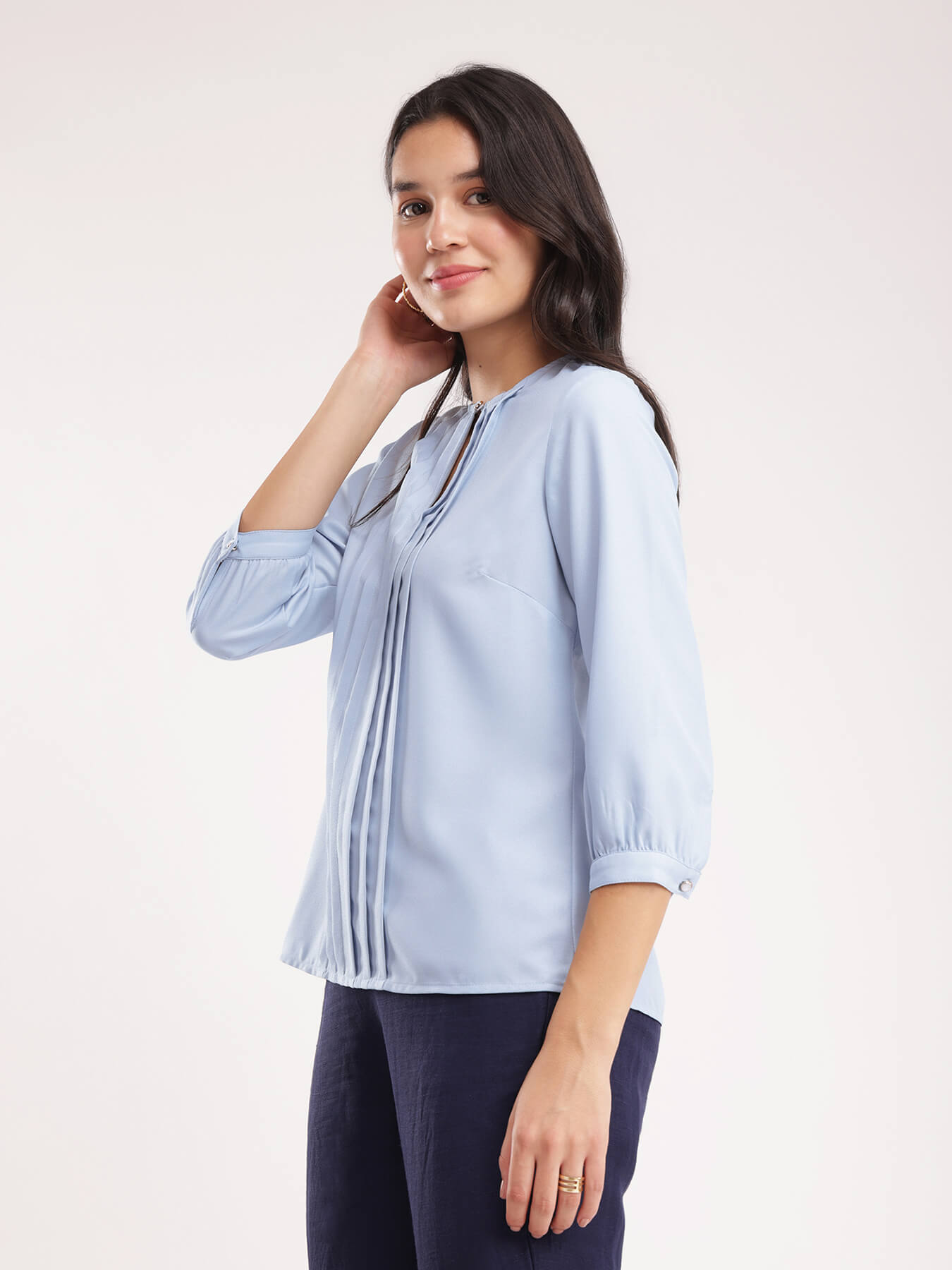 Pintuck Detail Top - Light Blue