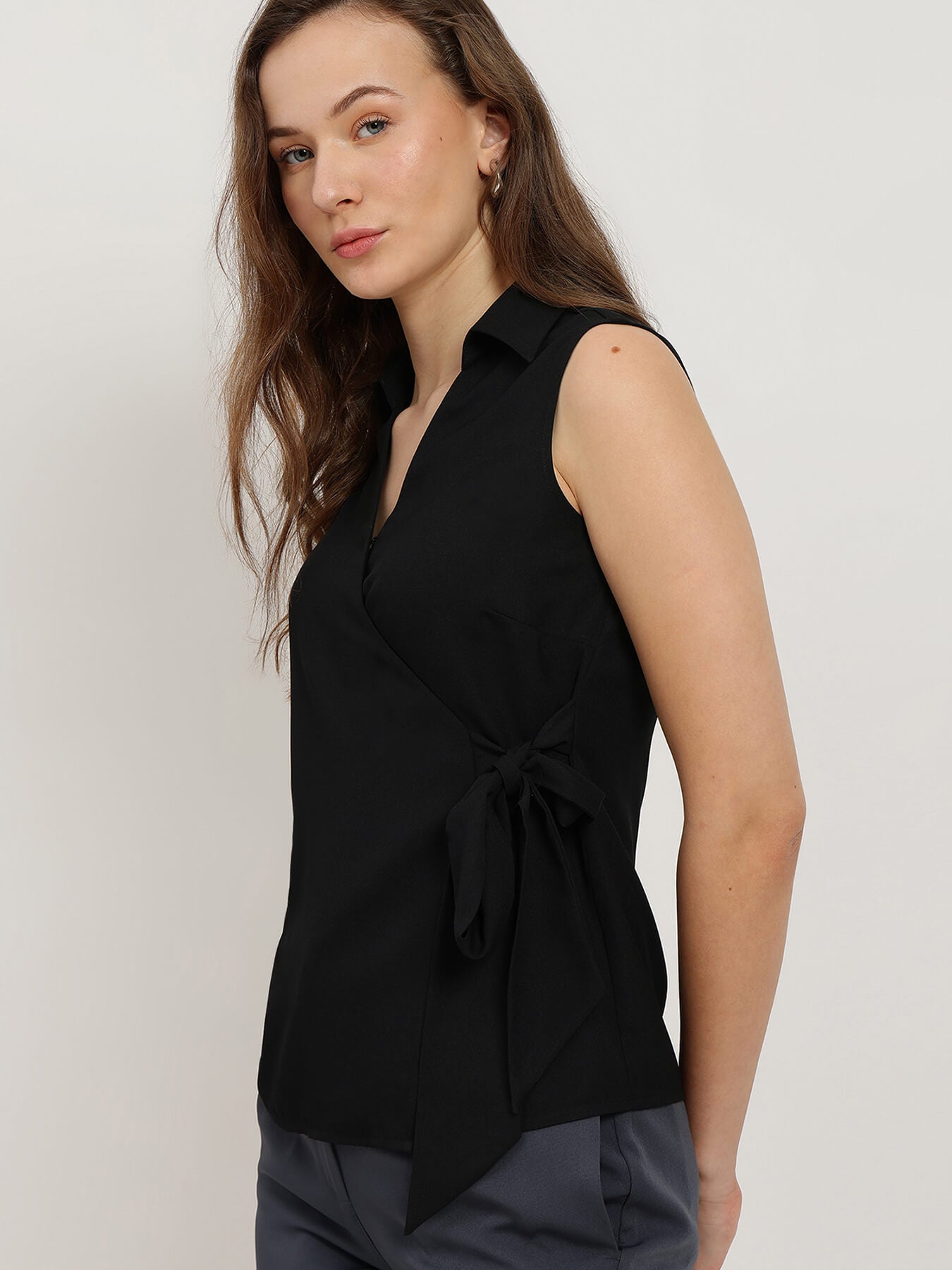 V-Neck Wrap Top - Black