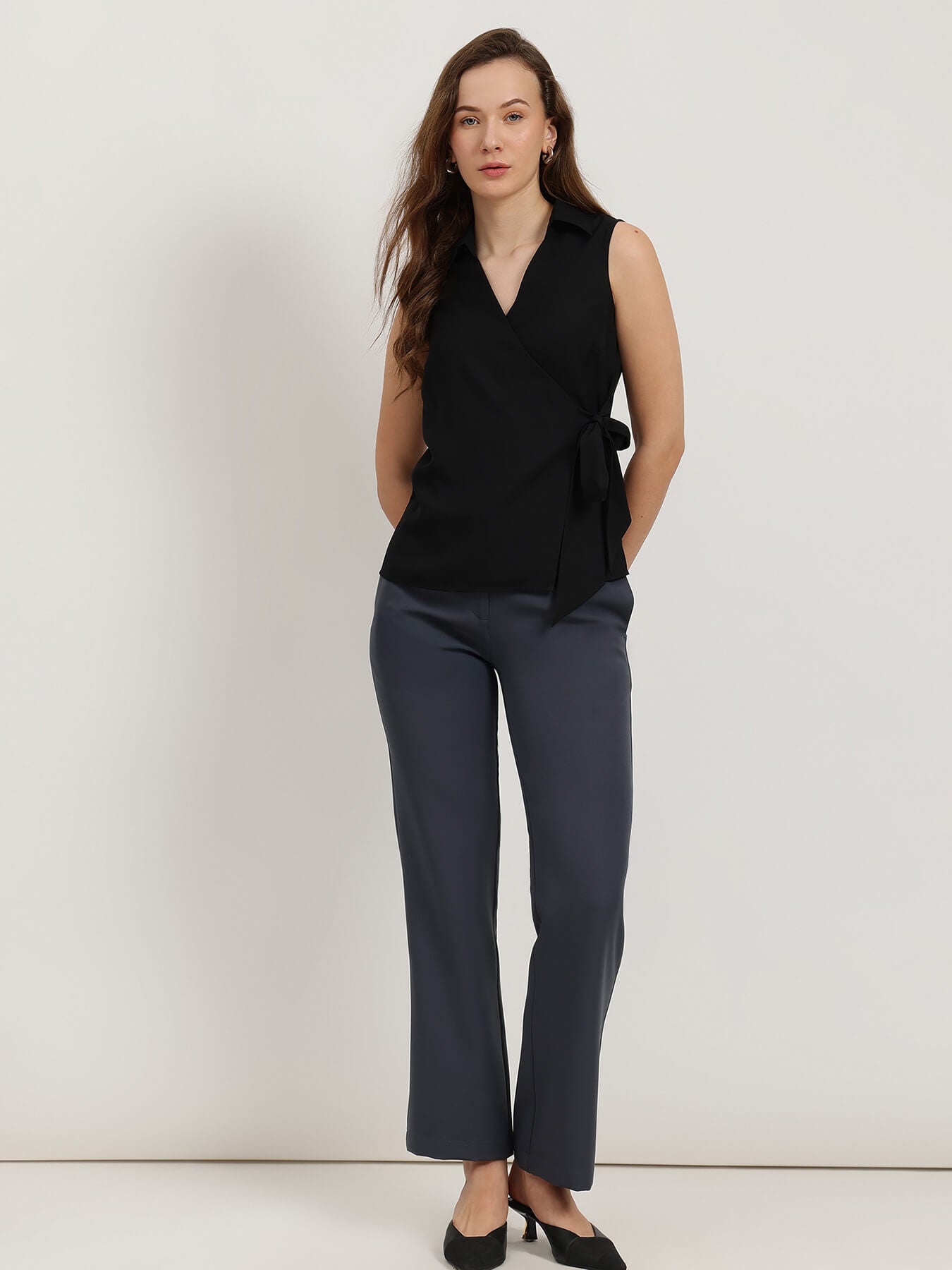 V-Neck Wrap Top - Black
